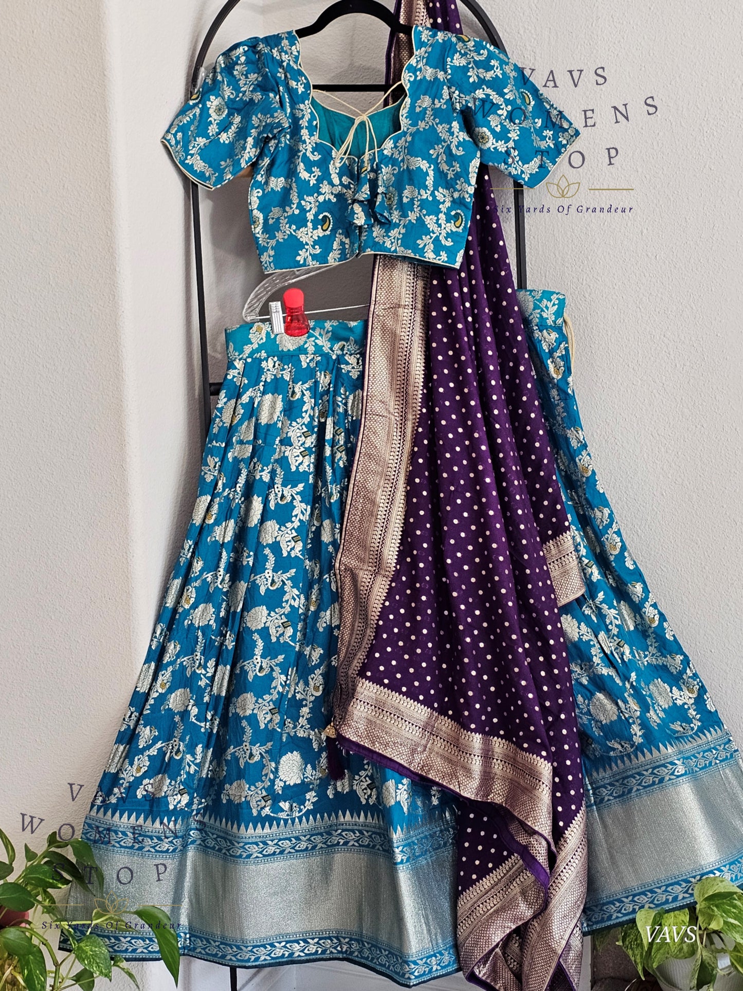 Munga Benarasi Designer Half Saree Set | Can-Can Lined | Suitable for Girls Ages 11+ Too