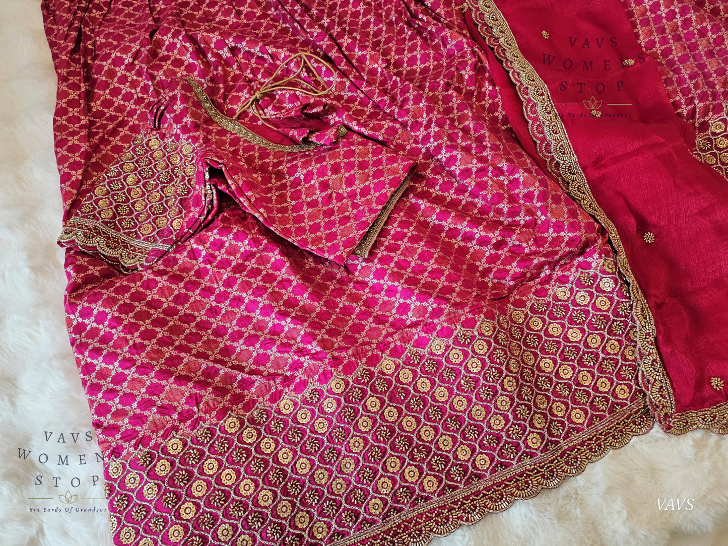Exclusive Designer Wedding Party Wear Lehenga Set | Munga Benarasi with Heavy Bead Embroidery | Can-Can Lined