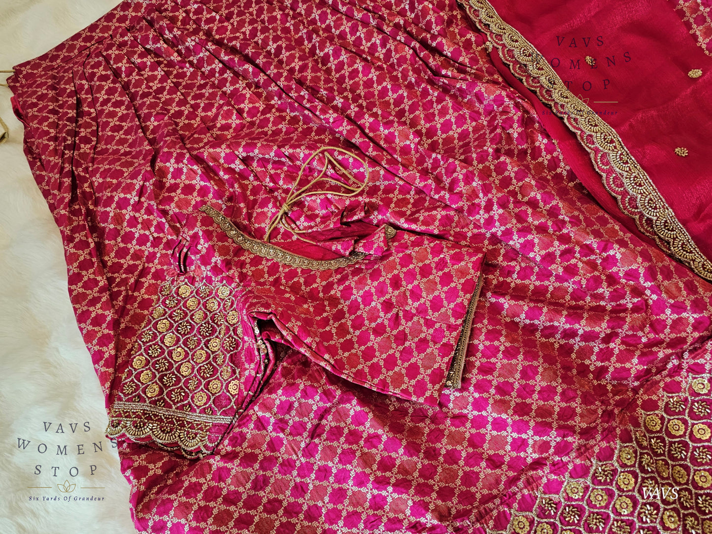 Exclusive Designer Wedding Party Wear Lehenga Set | Munga Benarasi with Heavy Bead Embroidery | Can-Can Lined