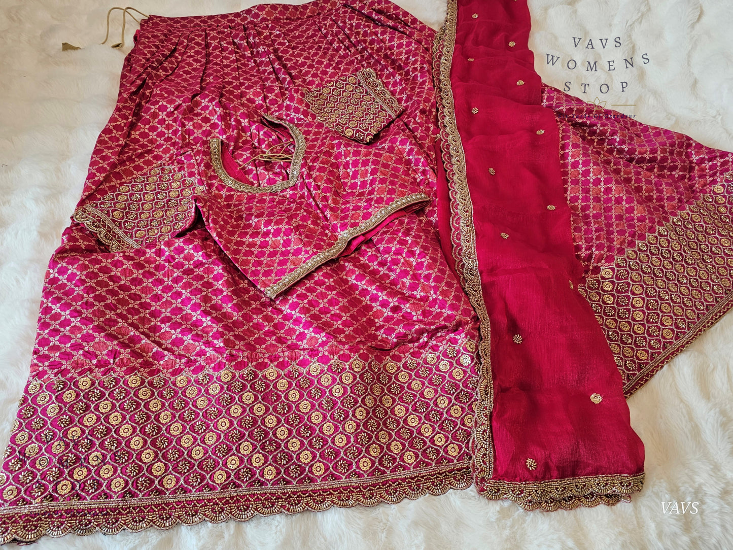 Exclusive Designer Wedding Party Wear Lehenga Set | Munga Benarasi with Heavy Bead Embroidery | Can-Can Lined