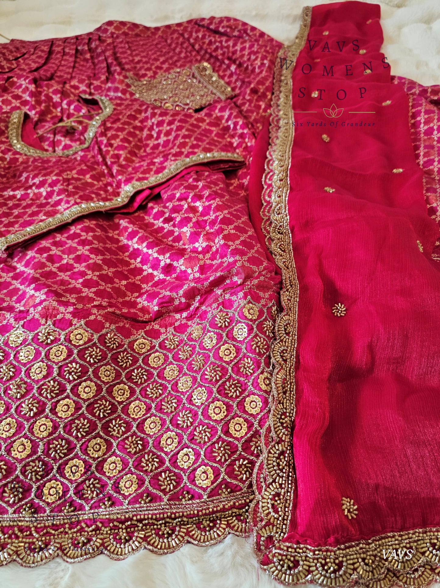 Exclusive Designer Wedding Party Wear Lehenga Set | Munga Benarasi with Heavy Bead Embroidery | Can-Can Lined