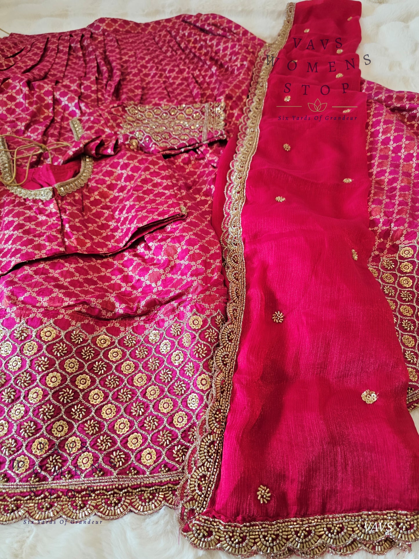Exclusive Designer Wedding Party Wear Lehenga Set | Munga Benarasi with Heavy Bead Embroidery | Can-Can Lined