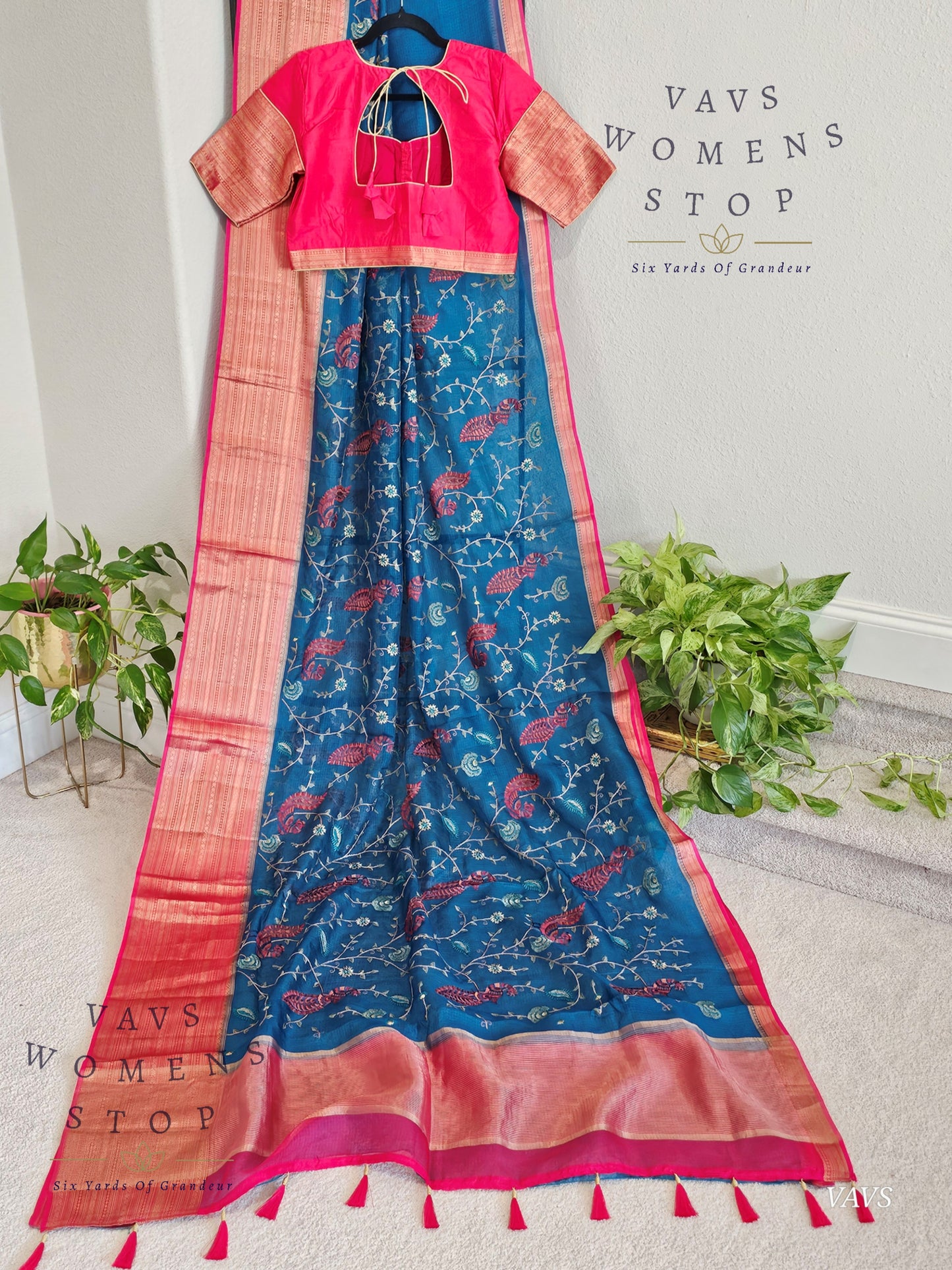 Premium Kota Silk Meenakari Designer Saree with All-Over Peacock Embroidery | Stitched Blouse Included
