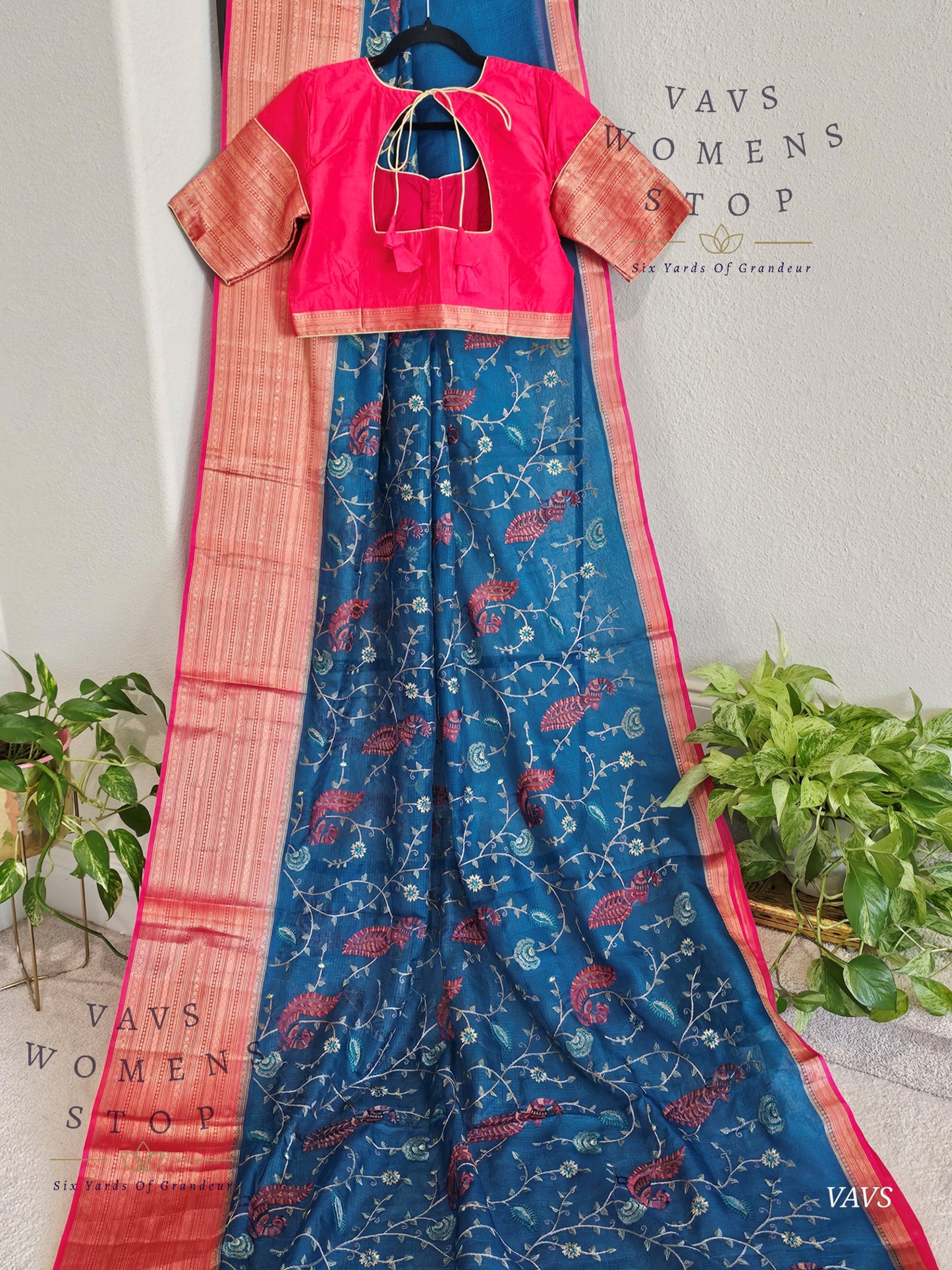 Premium Kota Silk Meenakari Designer Saree with All-Over Peacock Embroidery | Stitched Blouse Included