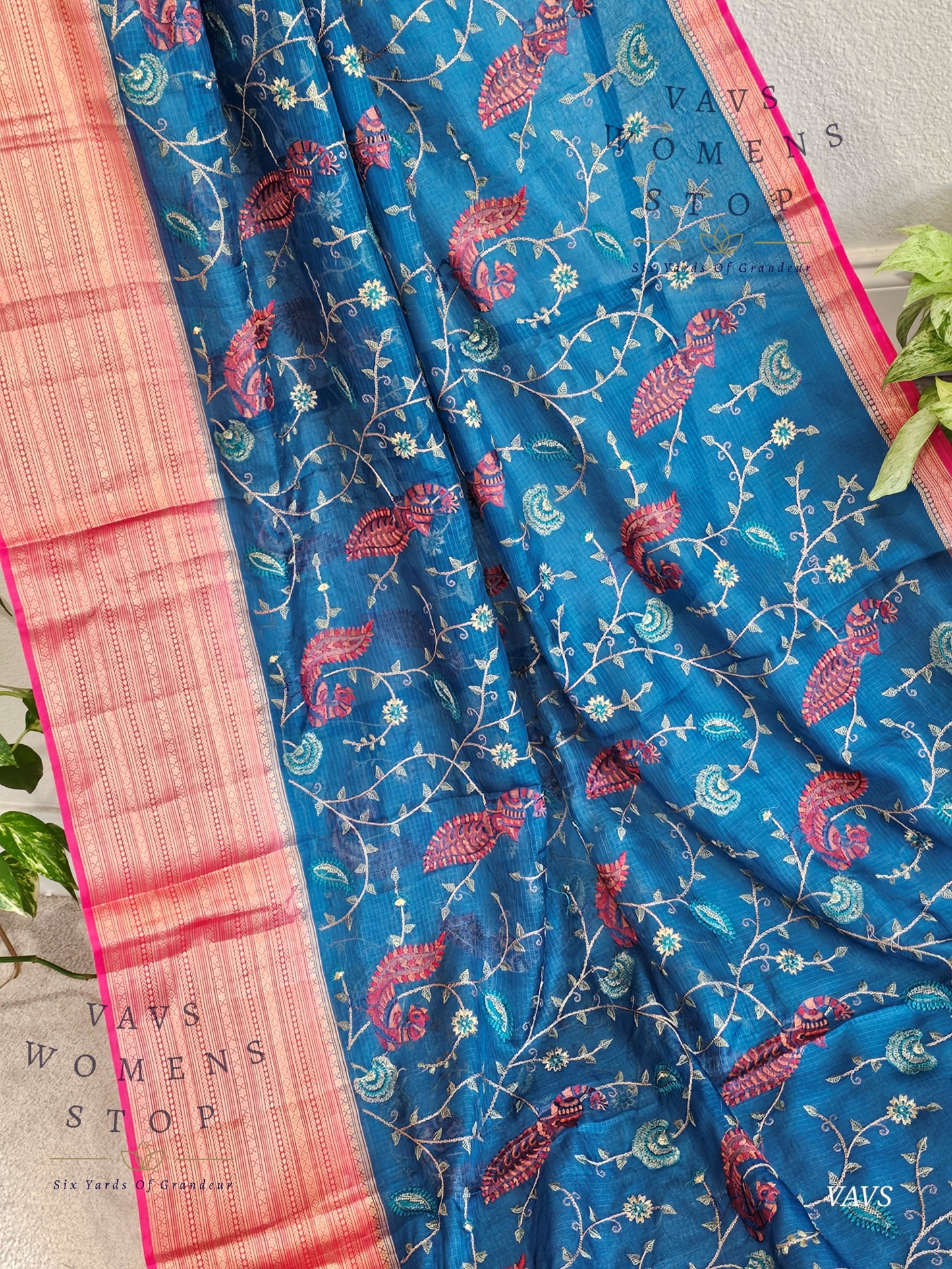 Premium Kota Silk Meenakari Designer Saree with All-Over Peacock Embroidery | Stitched Blouse Included