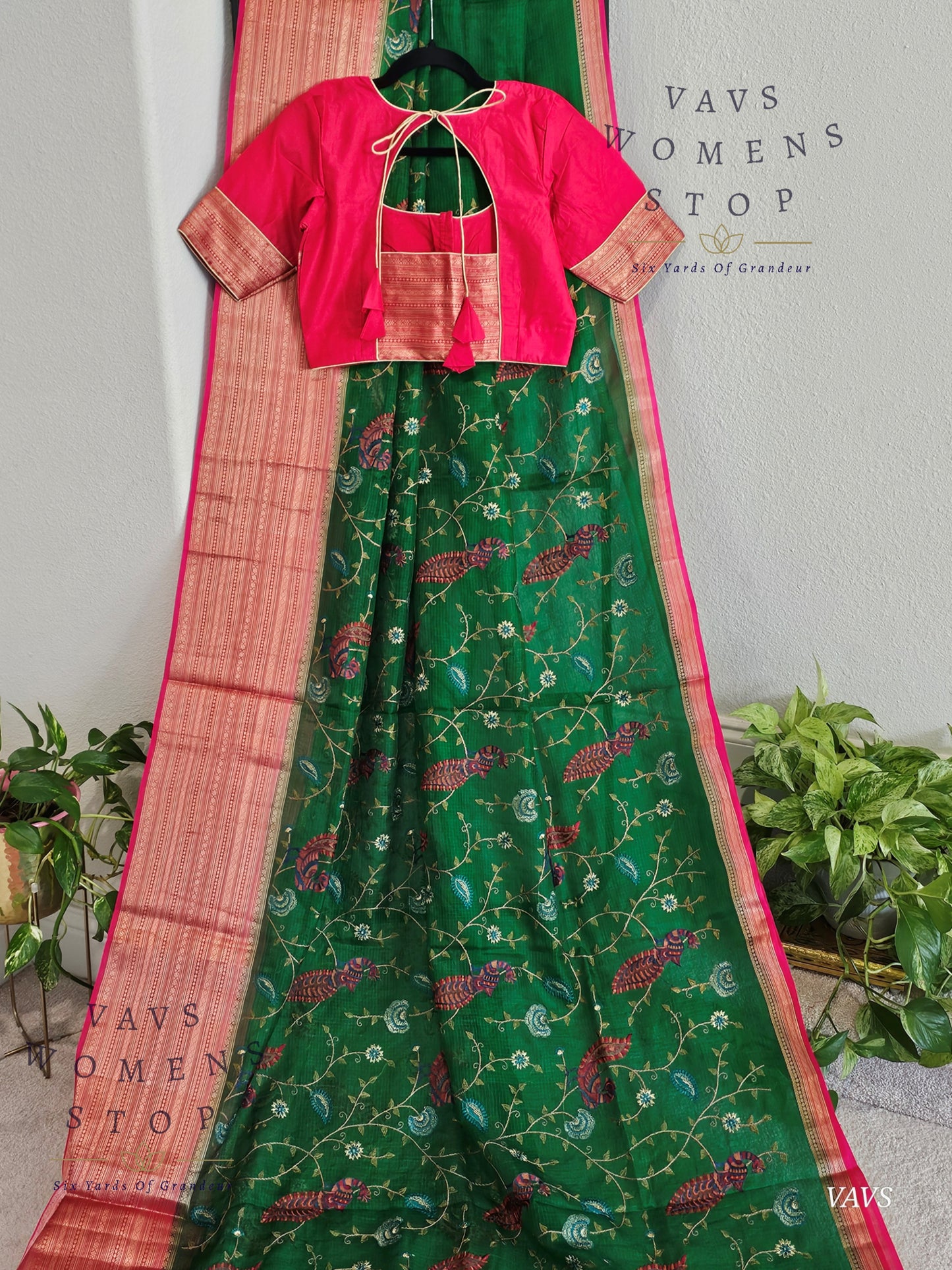 Premium Kota Silk Meenakari Designer Saree with All-Over Peacock Embroidery | Stitched Blouse Included