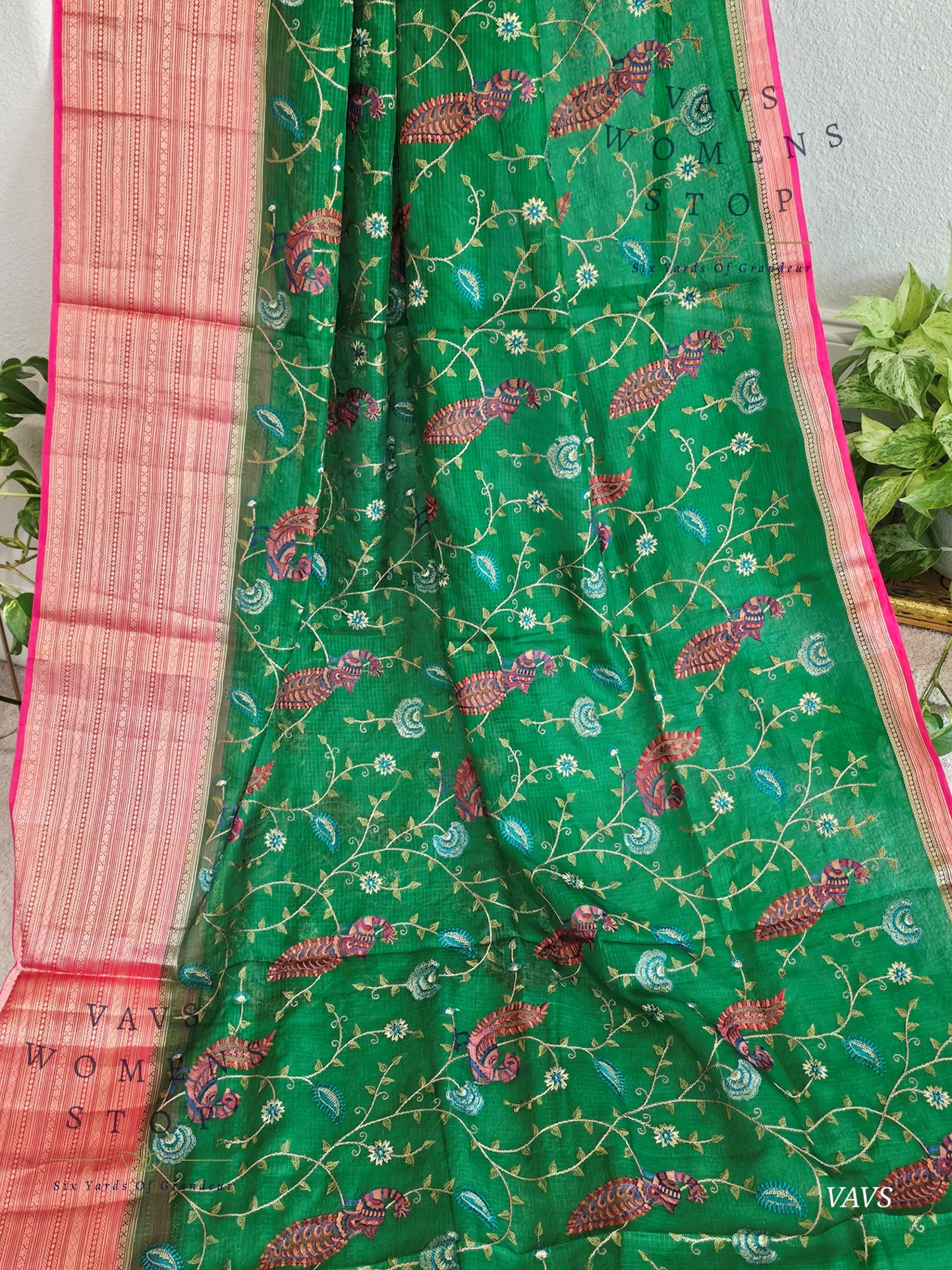 Premium Kota Silk Meenakari Designer Saree with All-Over Peacock Embroidery | Stitched Blouse Included