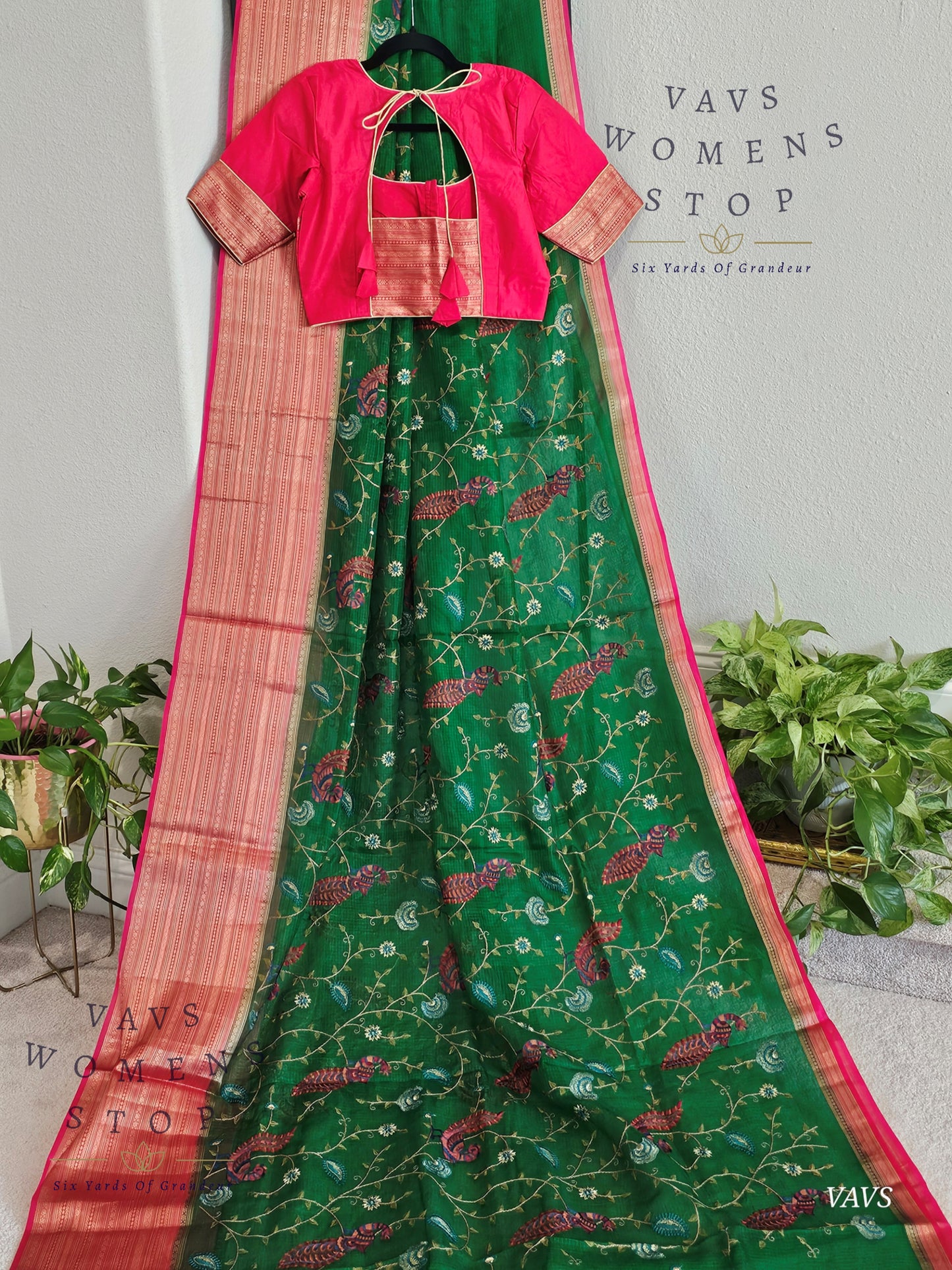 Premium Kota Silk Meenakari Designer Saree with All-Over Peacock Embroidery | Stitched Blouse Included
