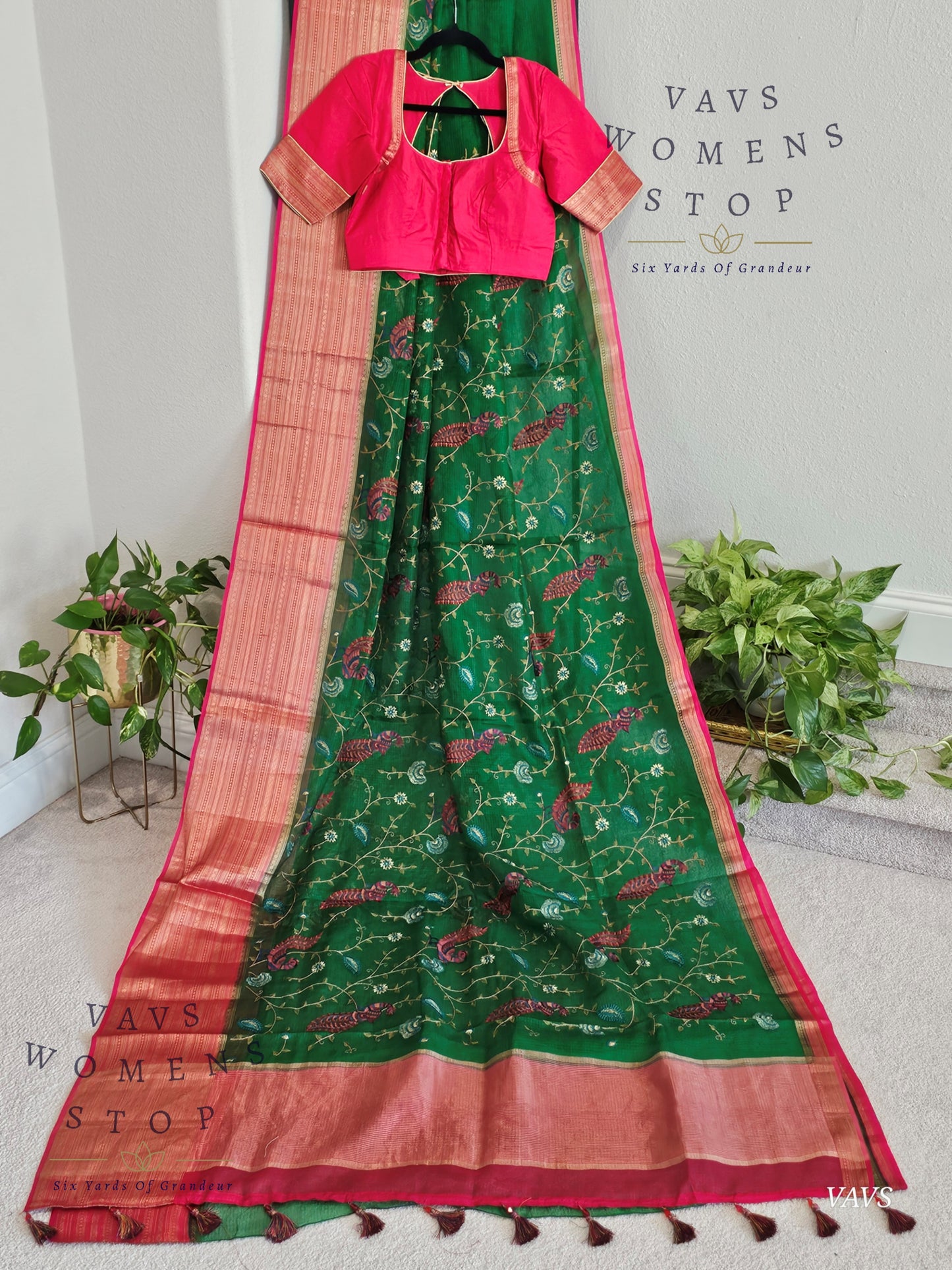 Premium Kota Silk Meenakari Designer Saree with All-Over Peacock Embroidery | Stitched Blouse Included