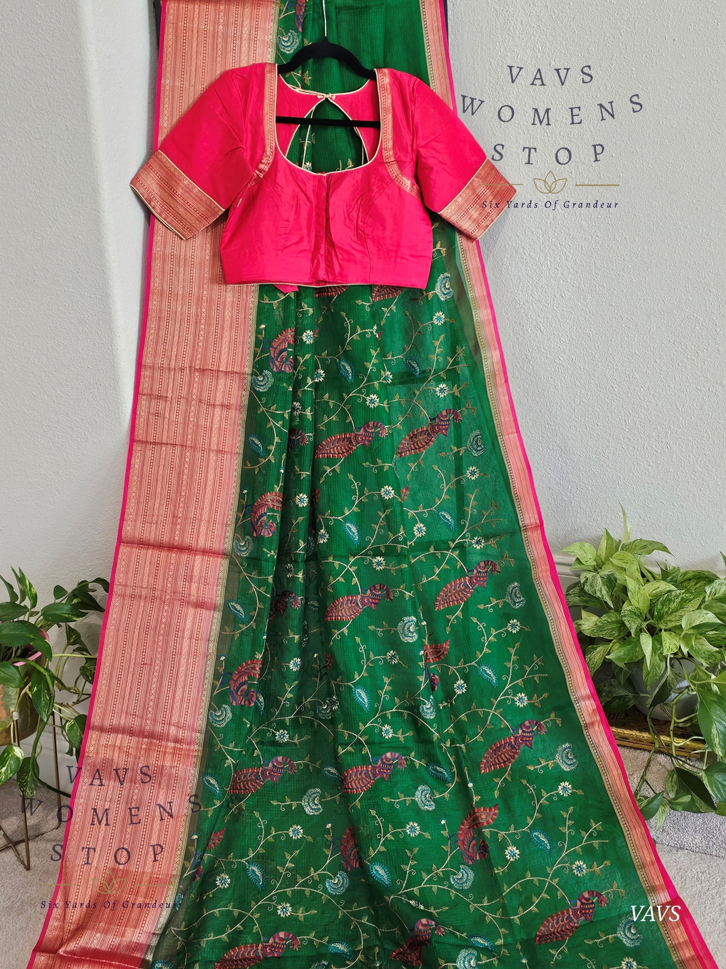 Premium Kota Silk Meenakari Designer Saree with All-Over Peacock Embroidery | Stitched Blouse Included