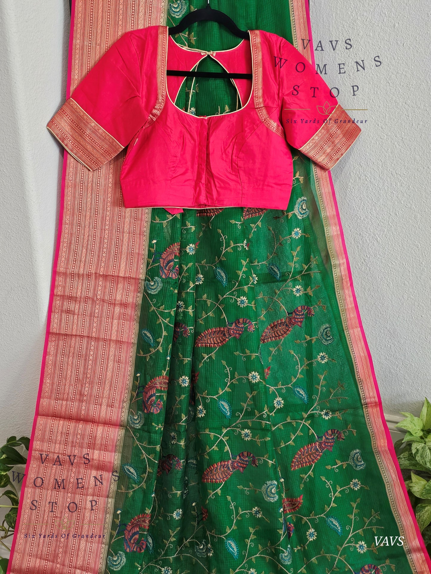 Premium Kota Silk Meenakari Designer Saree with All-Over Peacock Embroidery | Stitched Blouse Included