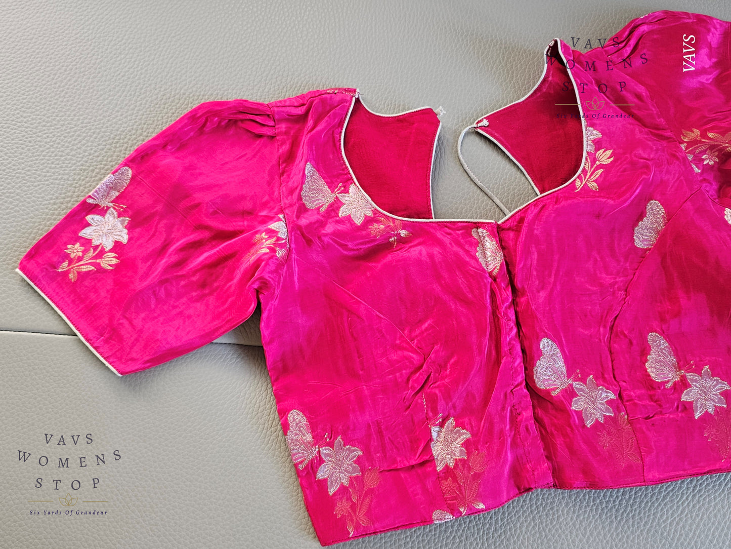 Pink Moonga Banarasi Silk Saree with Butterfly Woven Butta Blouse