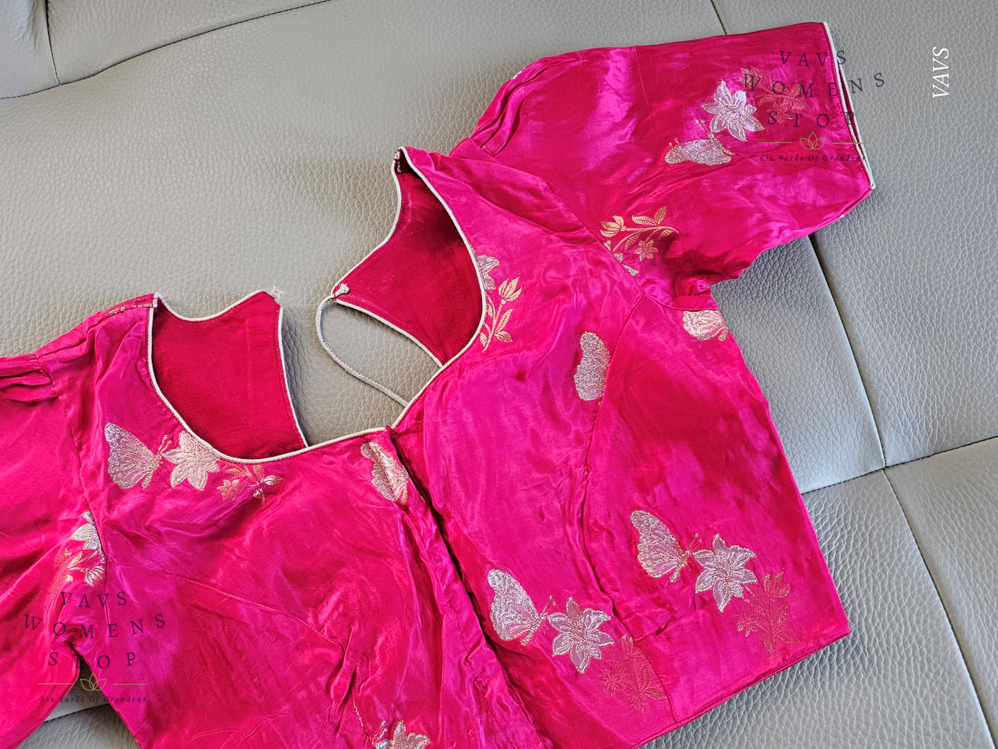 Pink Moonga Banarasi Silk Saree with Butterfly Woven Butta Blouse