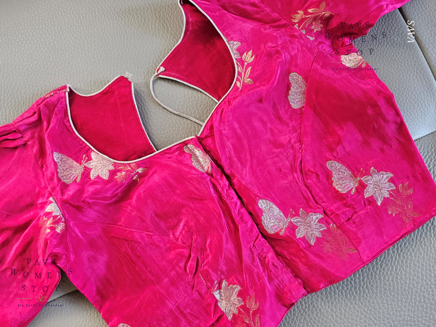 Pink Moonga Banarasi Silk Saree with Butterfly Woven Butta Blouse