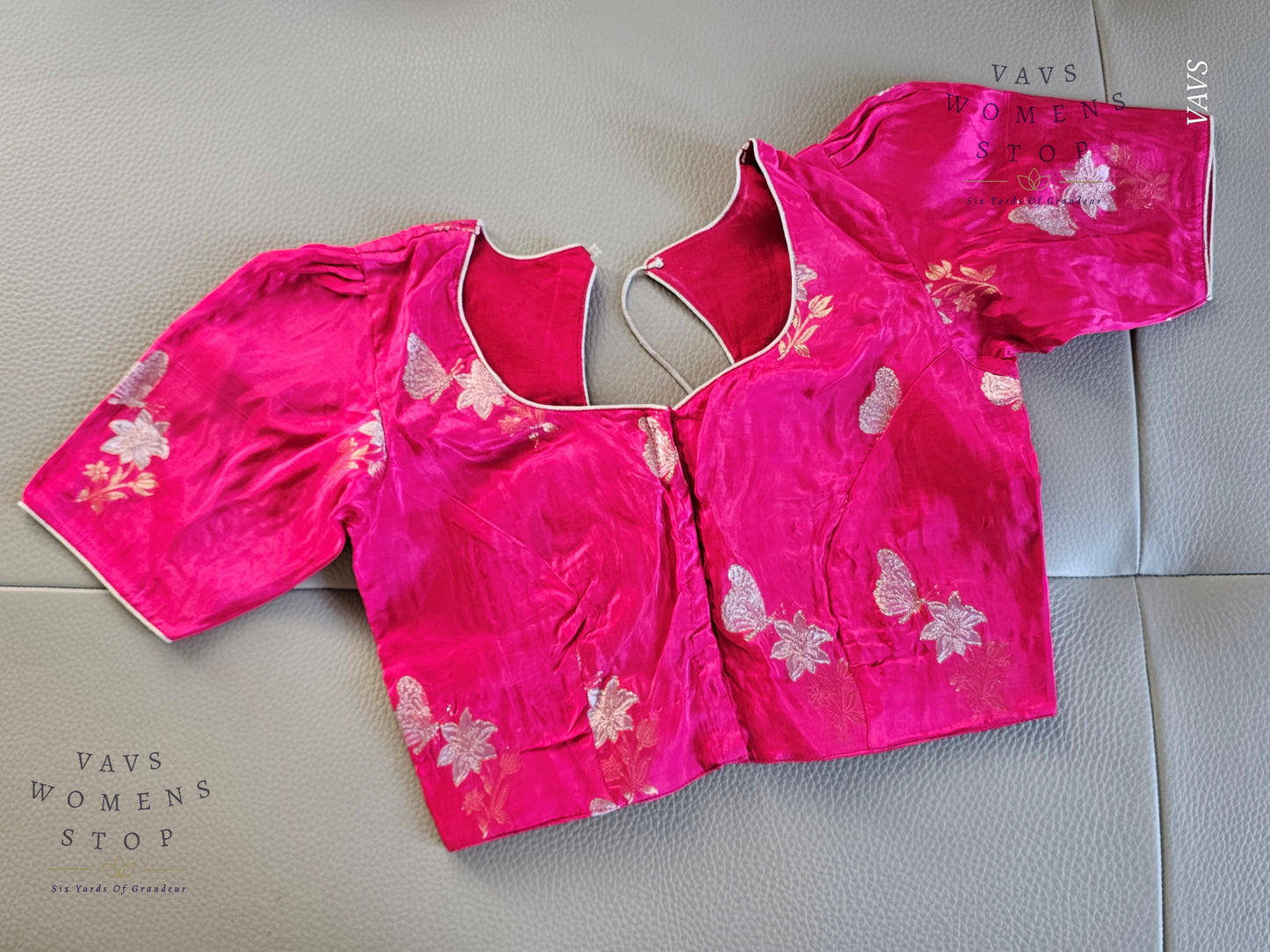 Pink Moonga Banarasi Silk Saree with Butterfly Woven Butta Blouse