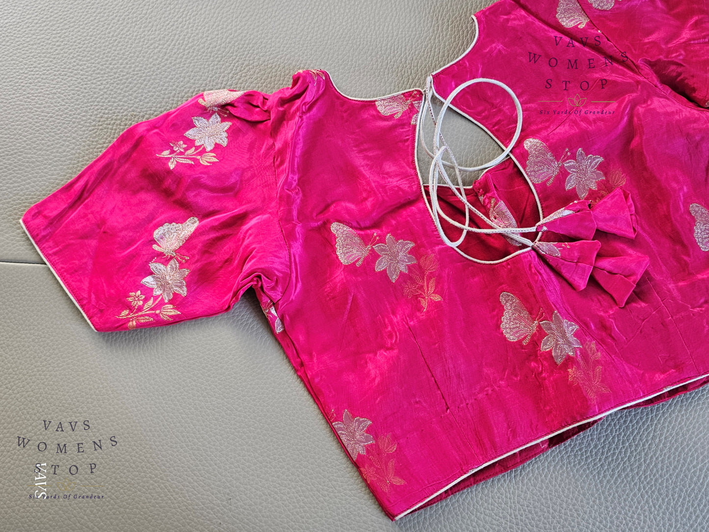 Pink Moonga Banarasi Silk Saree with Butterfly Woven Butta Blouse