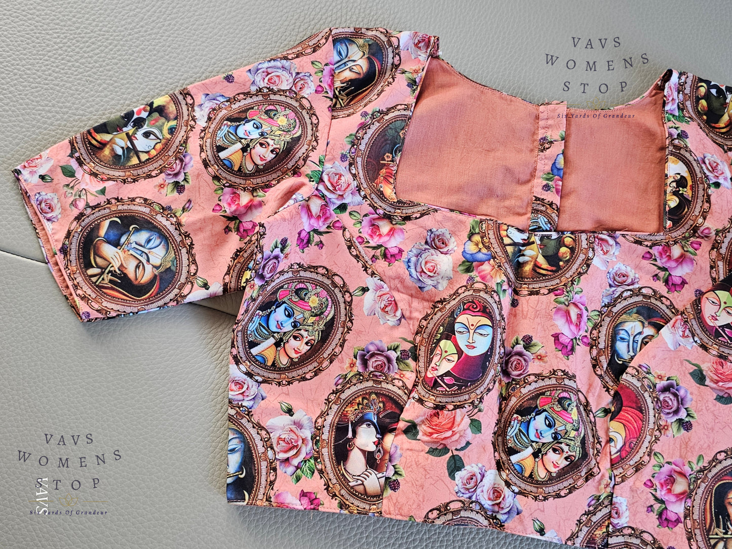 Radha Krishna Print Tussar Silk Blouse | Designer Ethnic Wear |