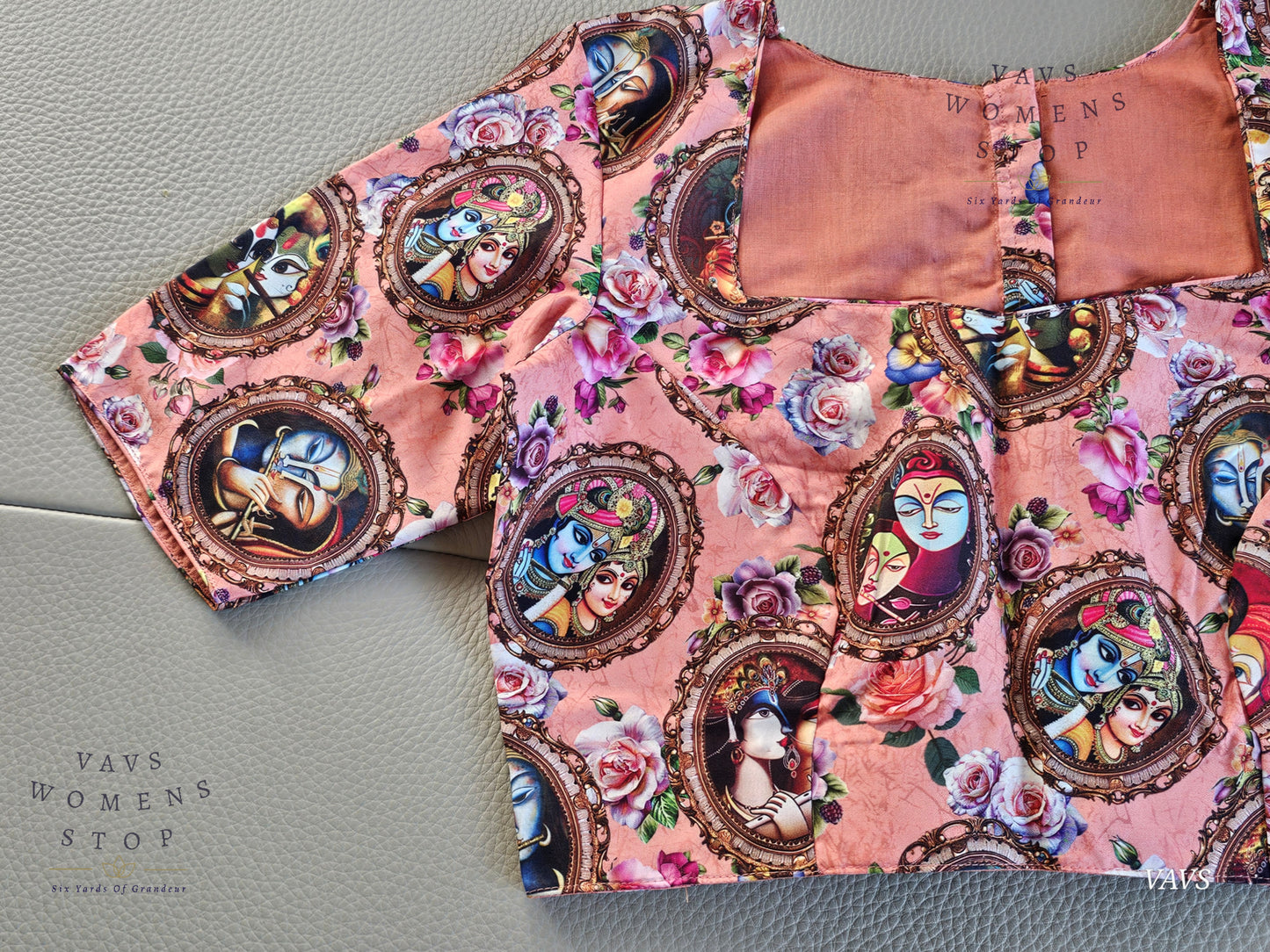 Radha Krishna Print Tussar Silk Blouse | Designer Ethnic Wear |