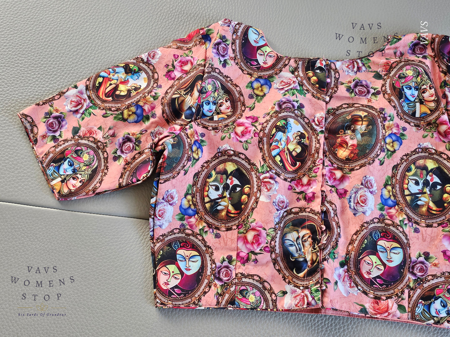 Radha Krishna Print Tussar Silk Blouse | Designer Ethnic Wear |