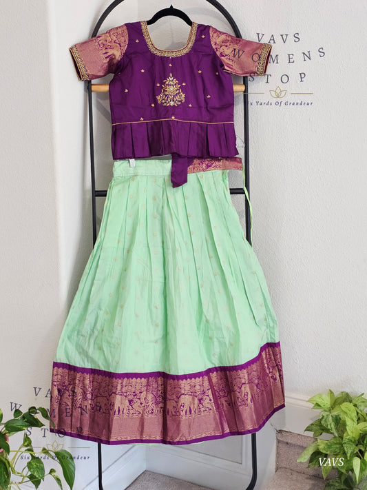 Premium Quality Kanchi Silk Lehenga Pattu Pavada Set.