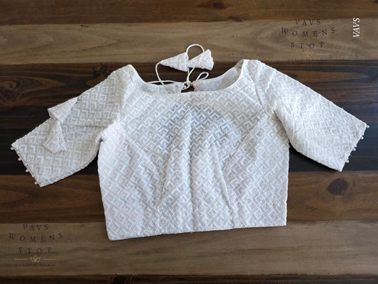 White Chikankari Georgette Blouse | Size 34 Extends up to 40 | Premium Tailored Non-Padded Designer Blouse Ready to Ship
