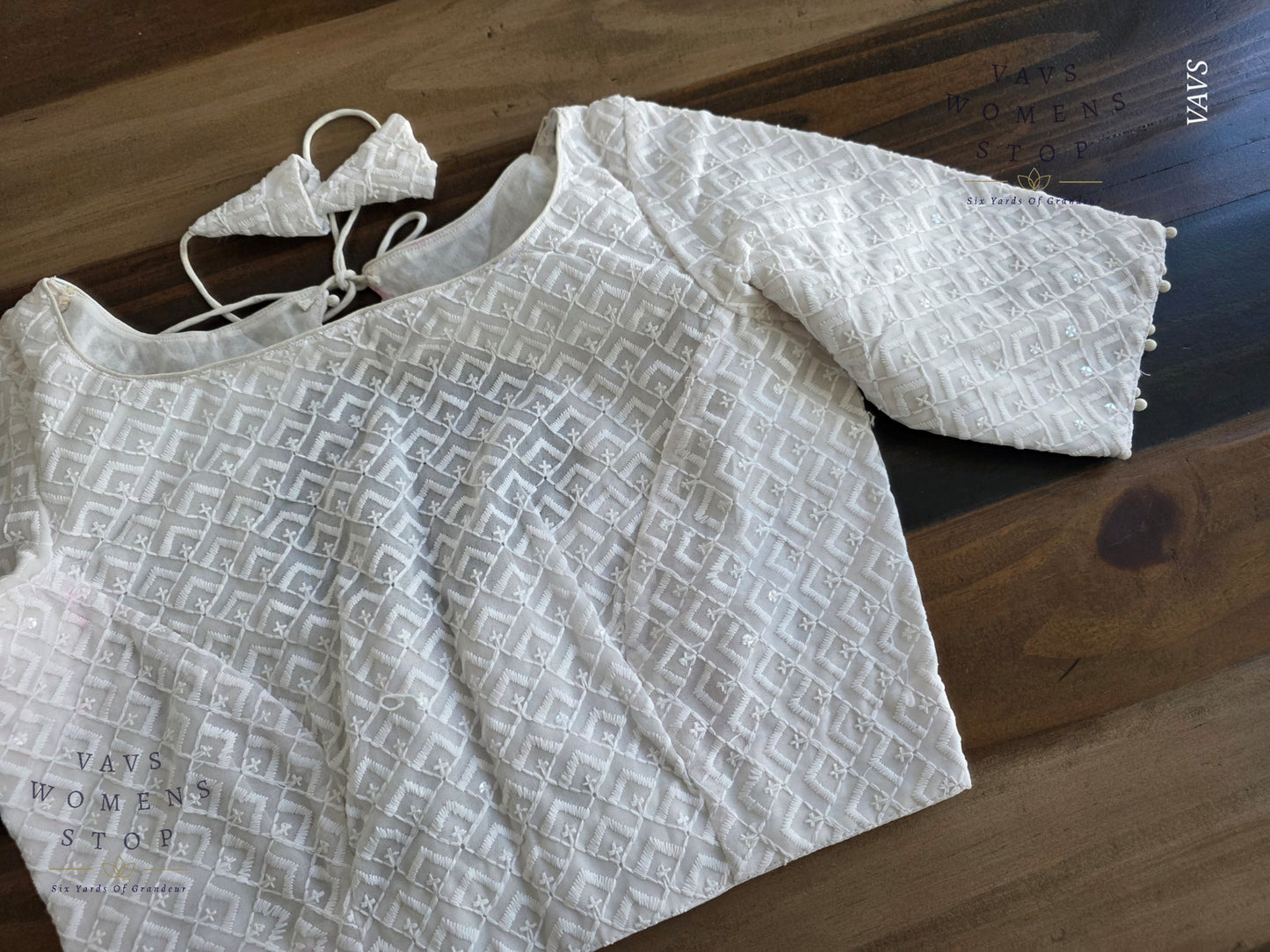 White Chikankari Georgette Blouse | Size 34 Extends up to 40 | Premium Tailored Non-Padded Designer Blouse Ready to Ship