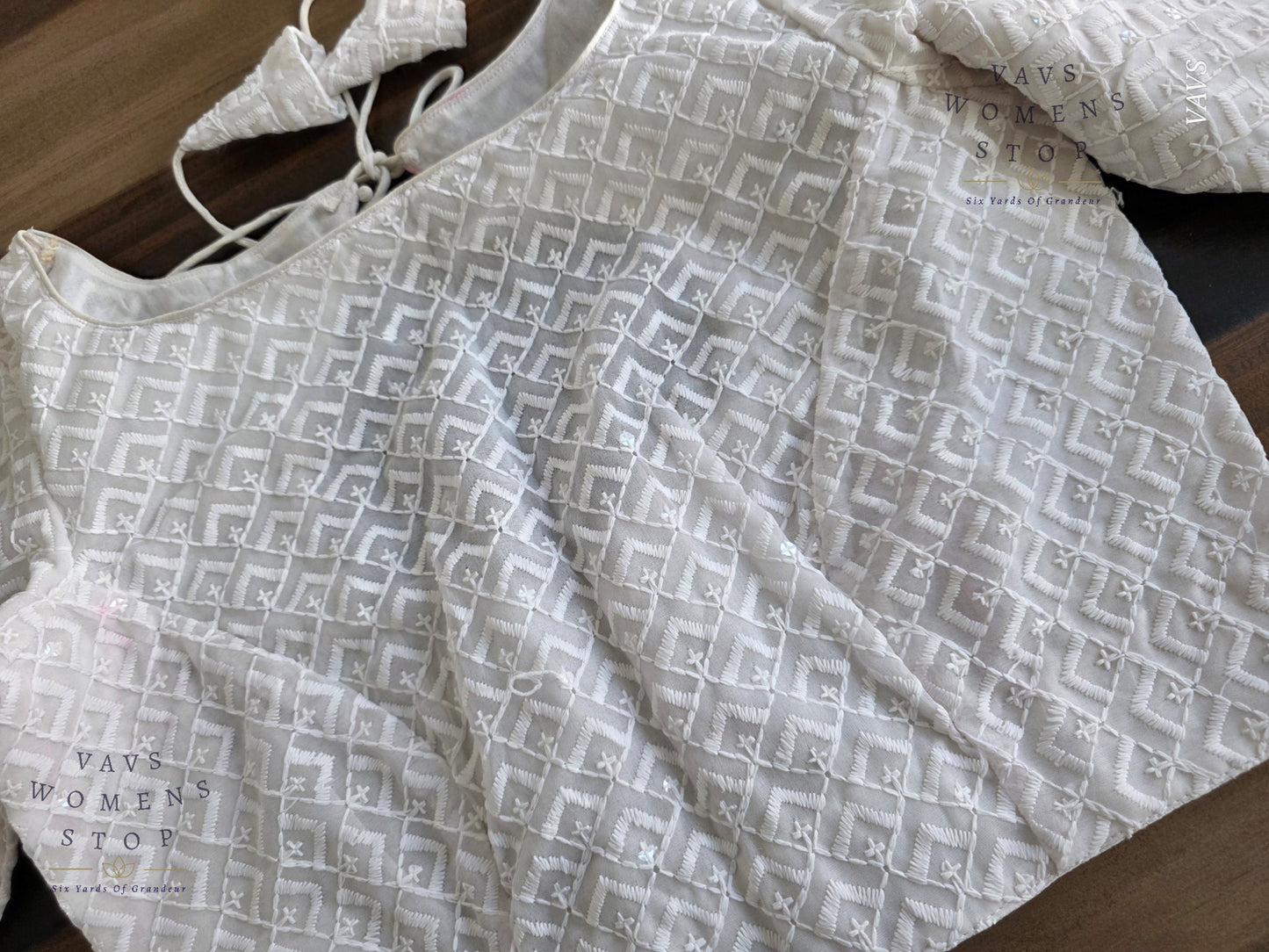 White Chikankari Georgette Blouse | Size 34 Extends up to 40 | Premium Tailored Non-Padded Designer Blouse Ready to Ship