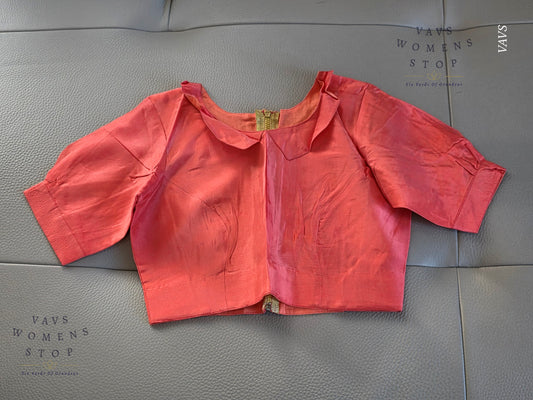 Peach Shade Plain Uppada Silk Puff Sleeves Stitched Blouse