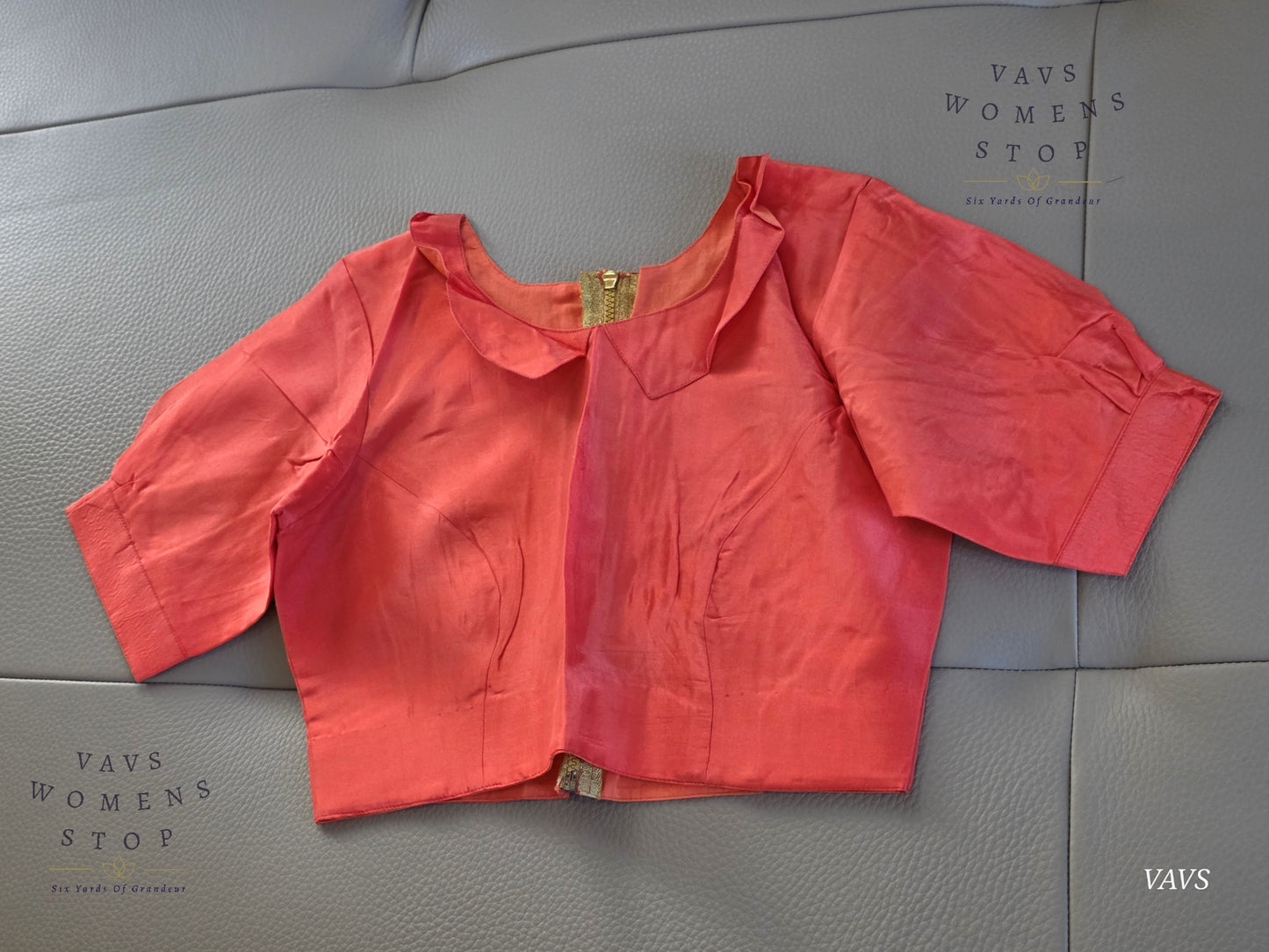 Peach Shade Plain Uppada Silk Puff Sleeves Stitched Blouse