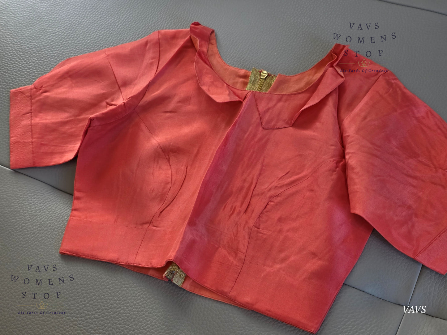 Peach Shade Plain Uppada Silk Puff Sleeves Stitched Blouse
