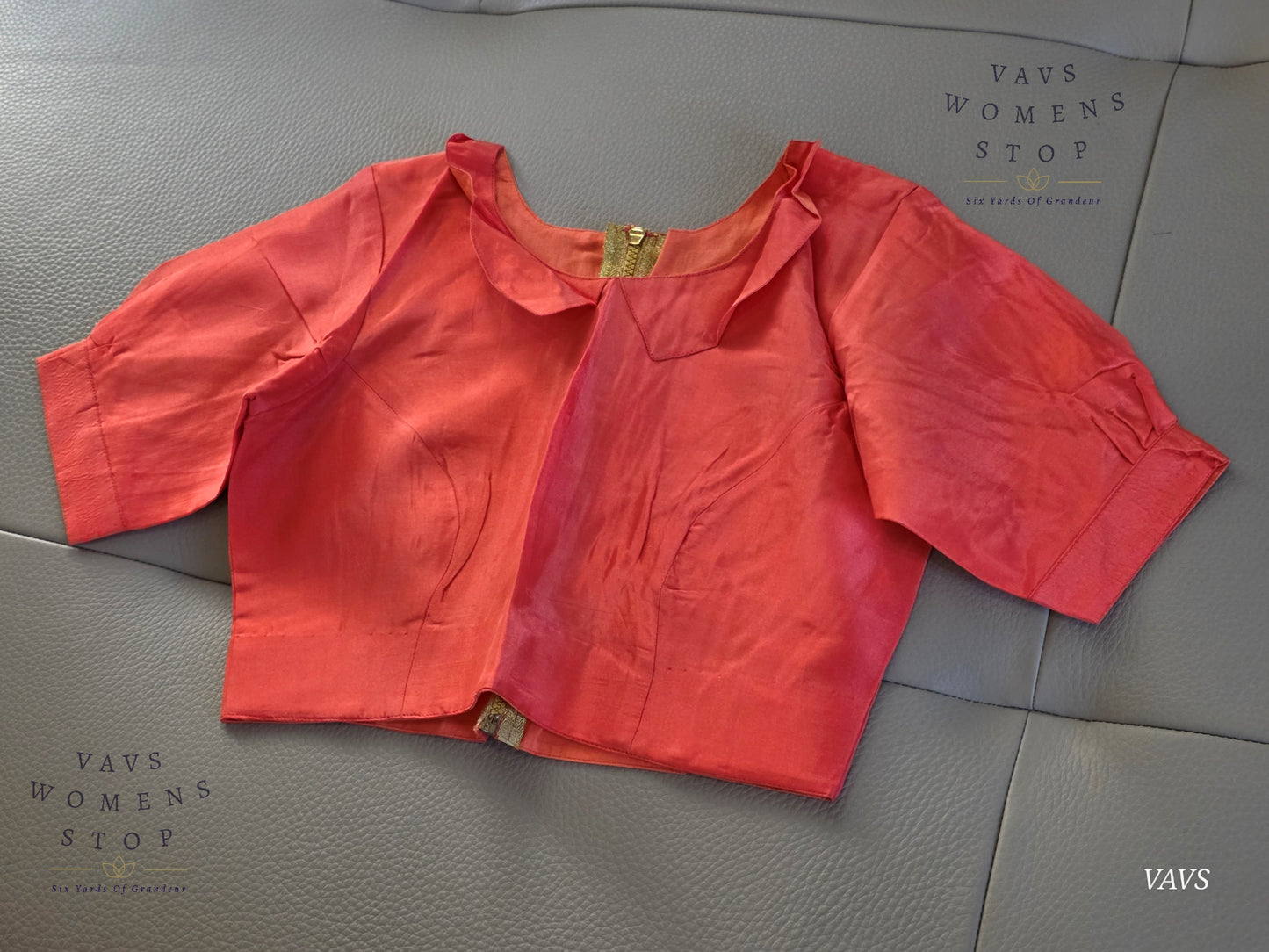 Peach Shade Plain Uppada Silk Puff Sleeves Stitched Blouse