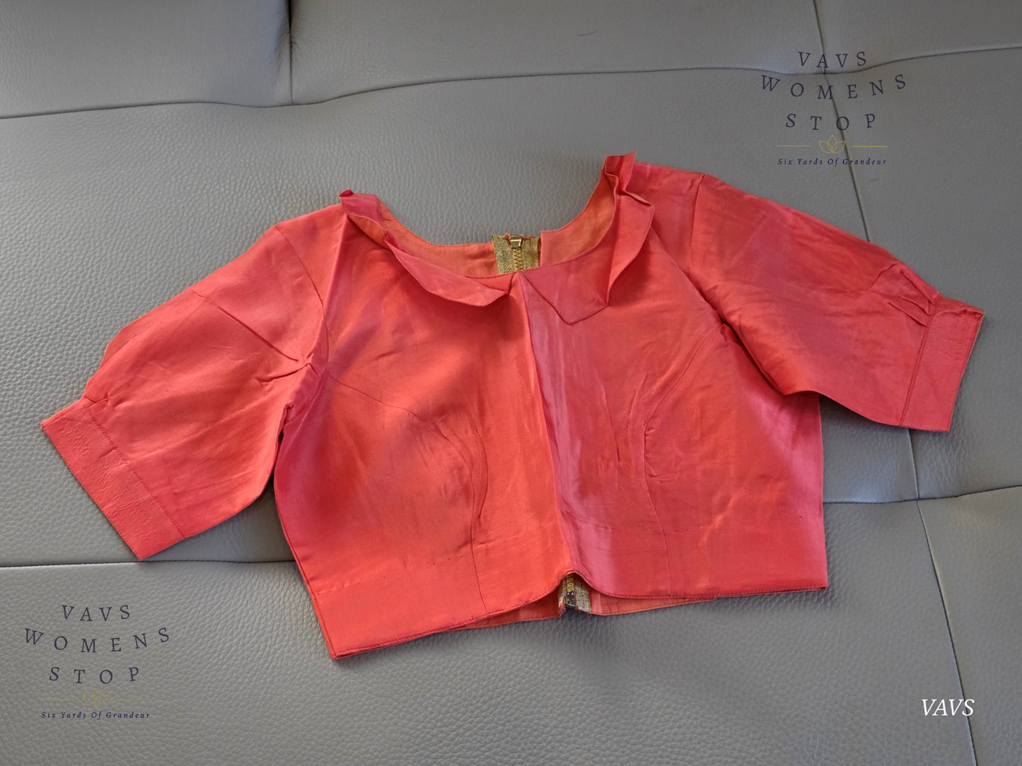 Peach Shade Plain Uppada Silk Puff Sleeves Stitched Blouse