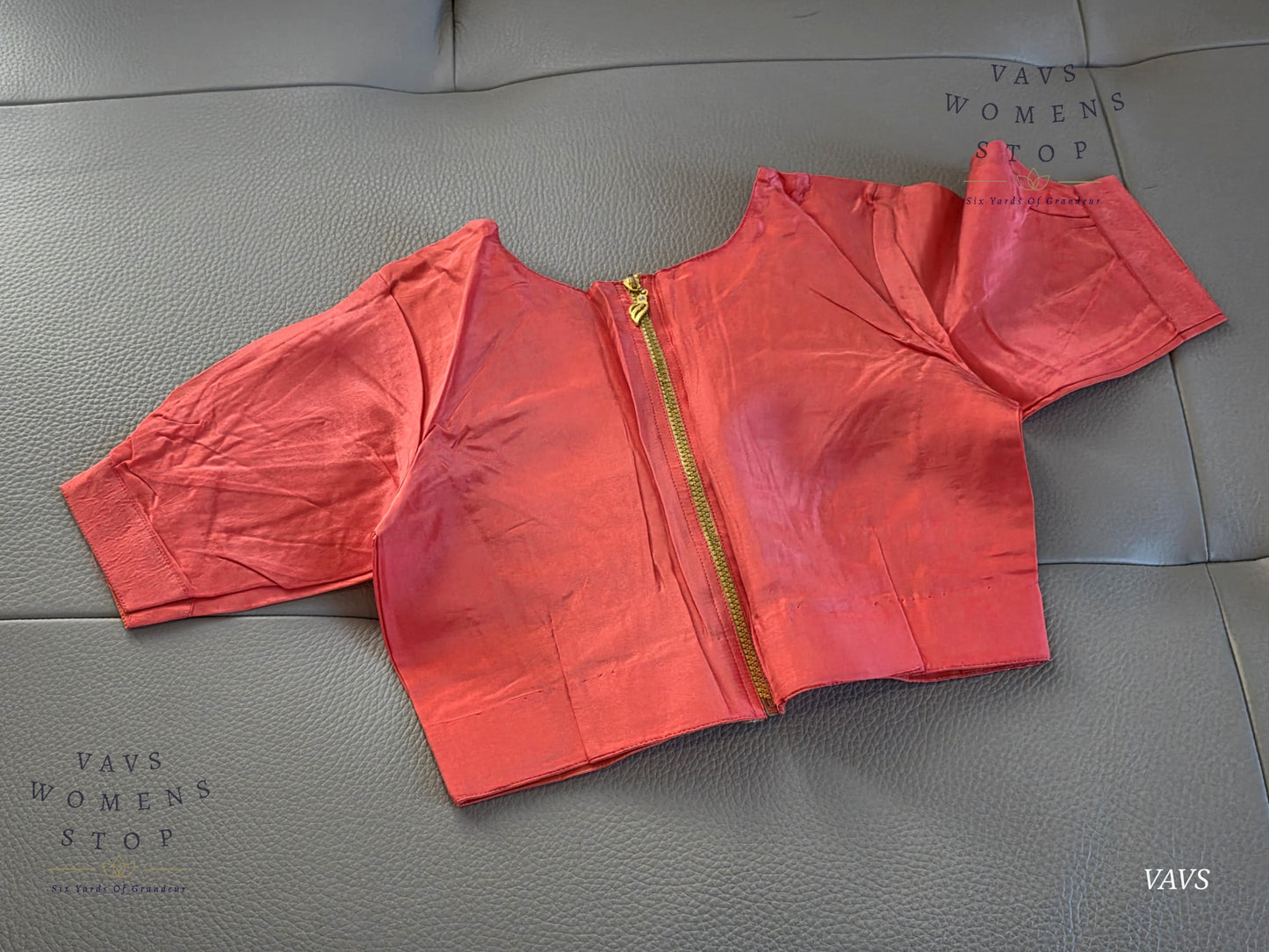 Peach Shade Plain Uppada Silk Puff Sleeves Stitched Blouse