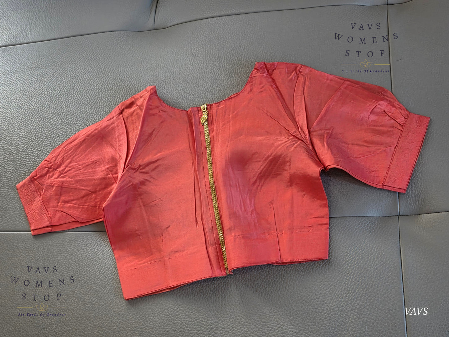 Peach Shade Plain Uppada Silk Puff Sleeves Stitched Blouse