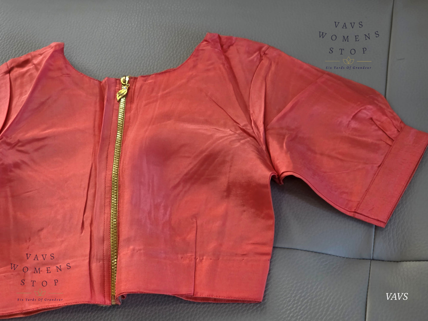 Peach Shade Plain Uppada Silk Puff Sleeves Stitched Blouse