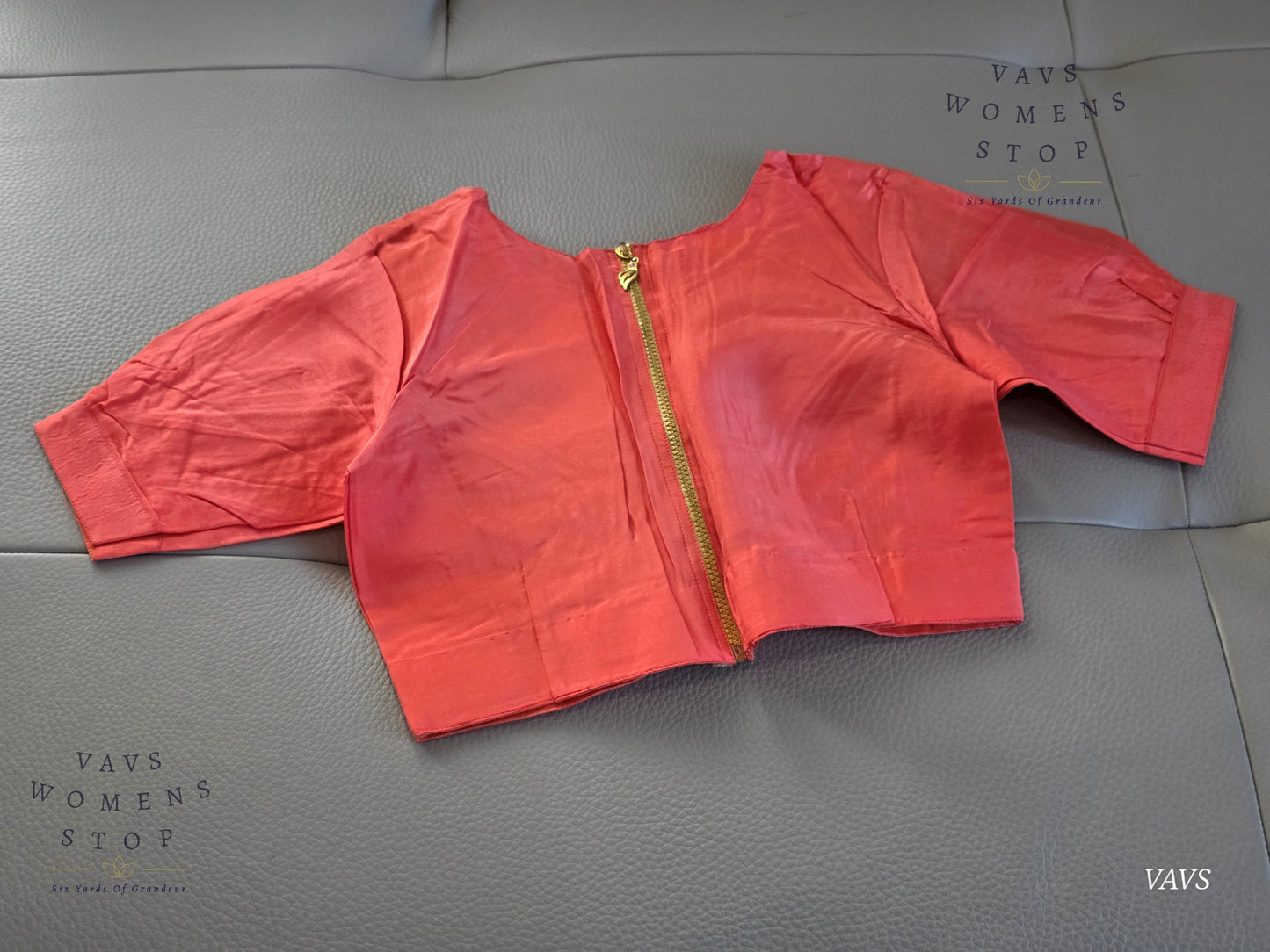 Peach Shade Plain Uppada Silk Puff Sleeves Stitched Blouse