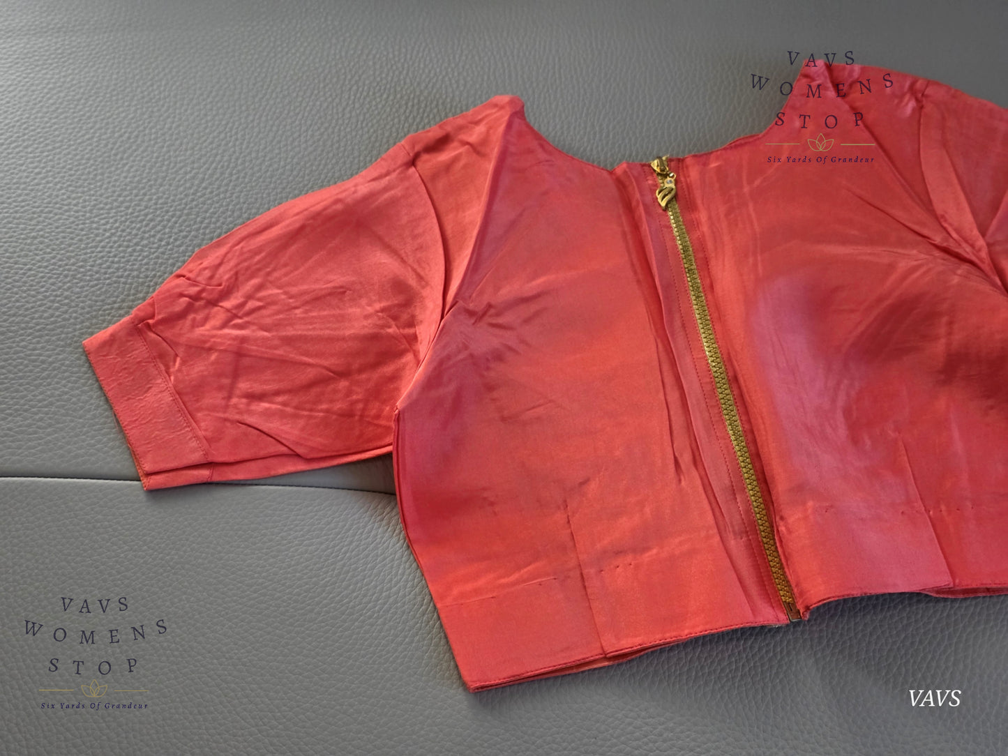 Peach Shade Plain Uppada Silk Puff Sleeves Stitched Blouse