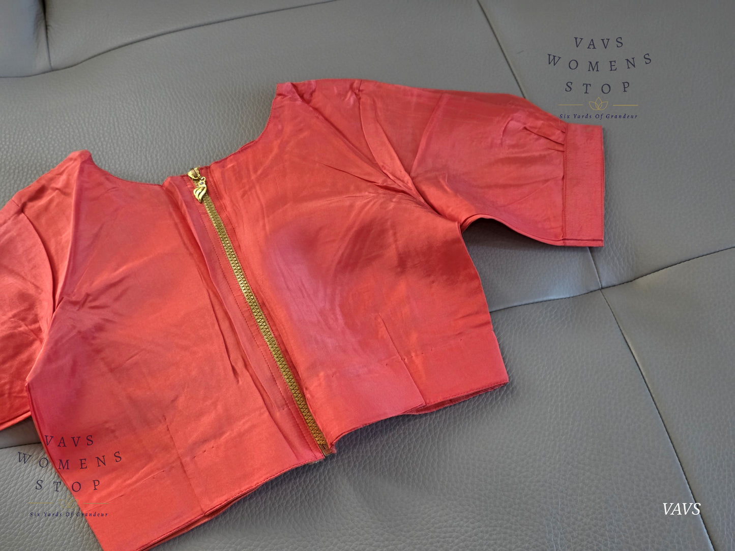 Peach Shade Plain Uppada Silk Puff Sleeves Stitched Blouse