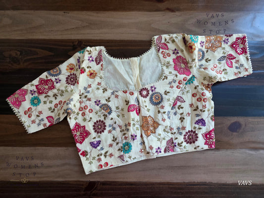 All-Over Floral Embroidered Soft Crepe Silk Sequin Work Stitched Blouse