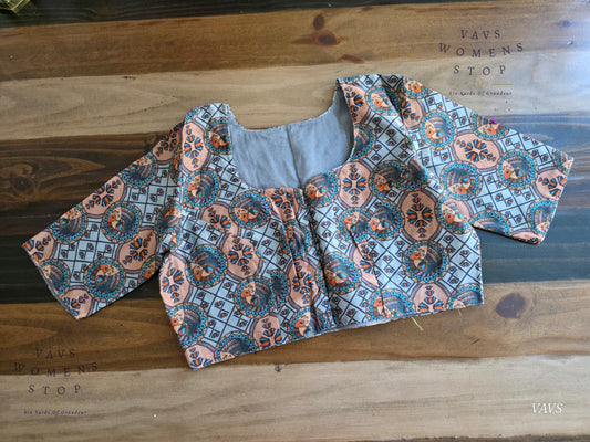 Blue Shade Soft Cotton Peacock Print Blouse