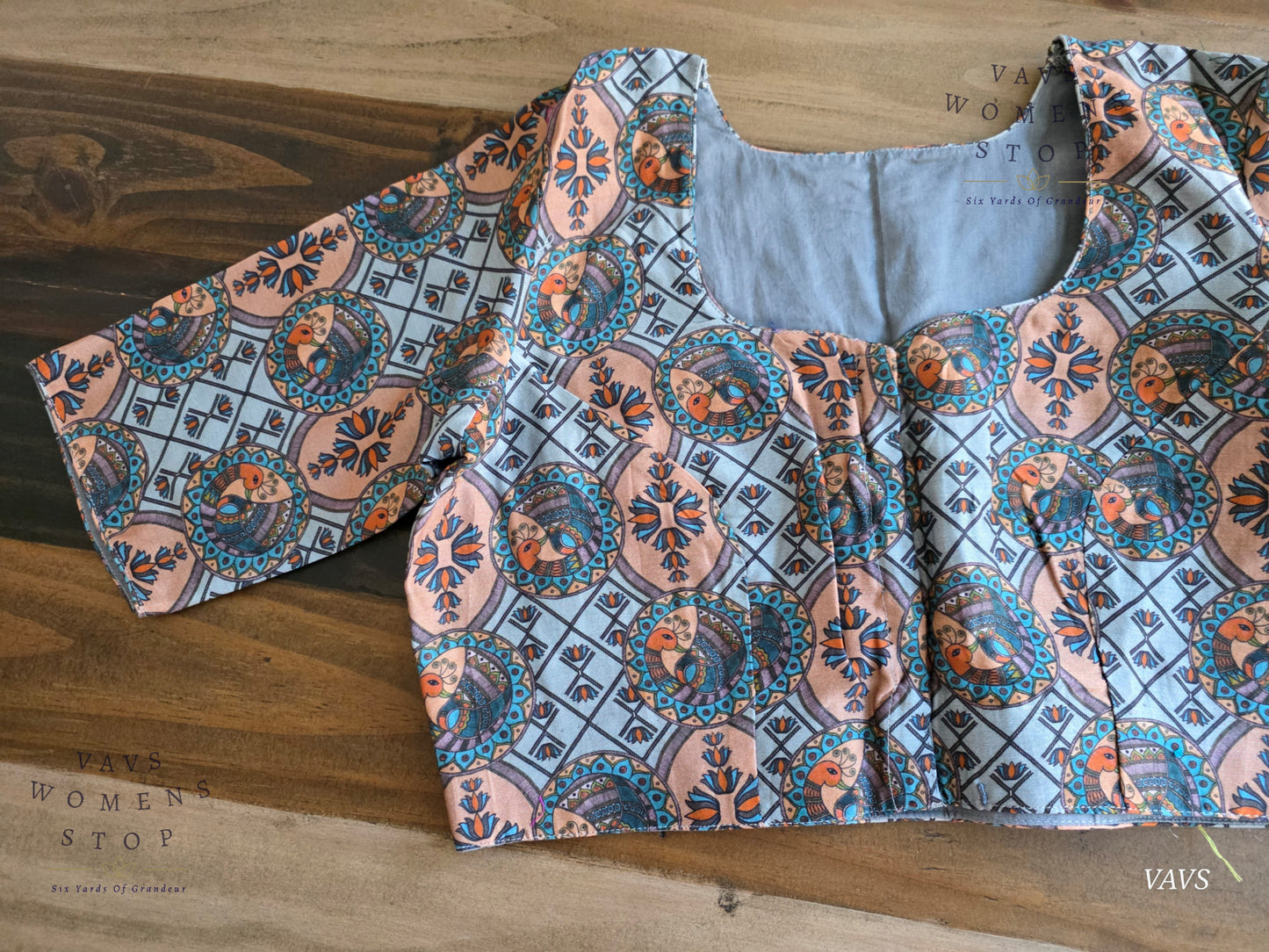 Blue Shade Soft Cotton Peacock Print Blouse