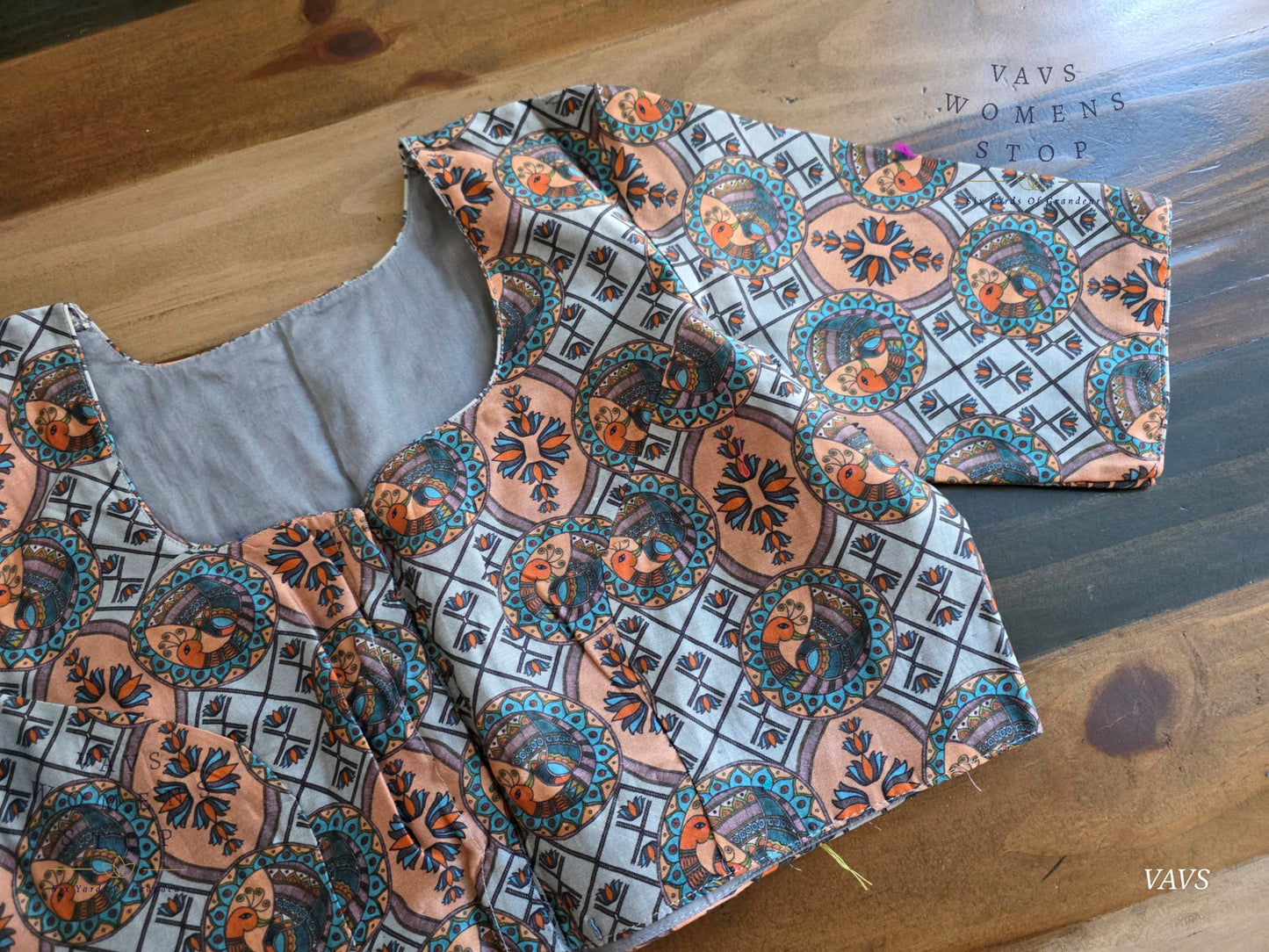 Blue Shade Soft Cotton Peacock Print Blouse