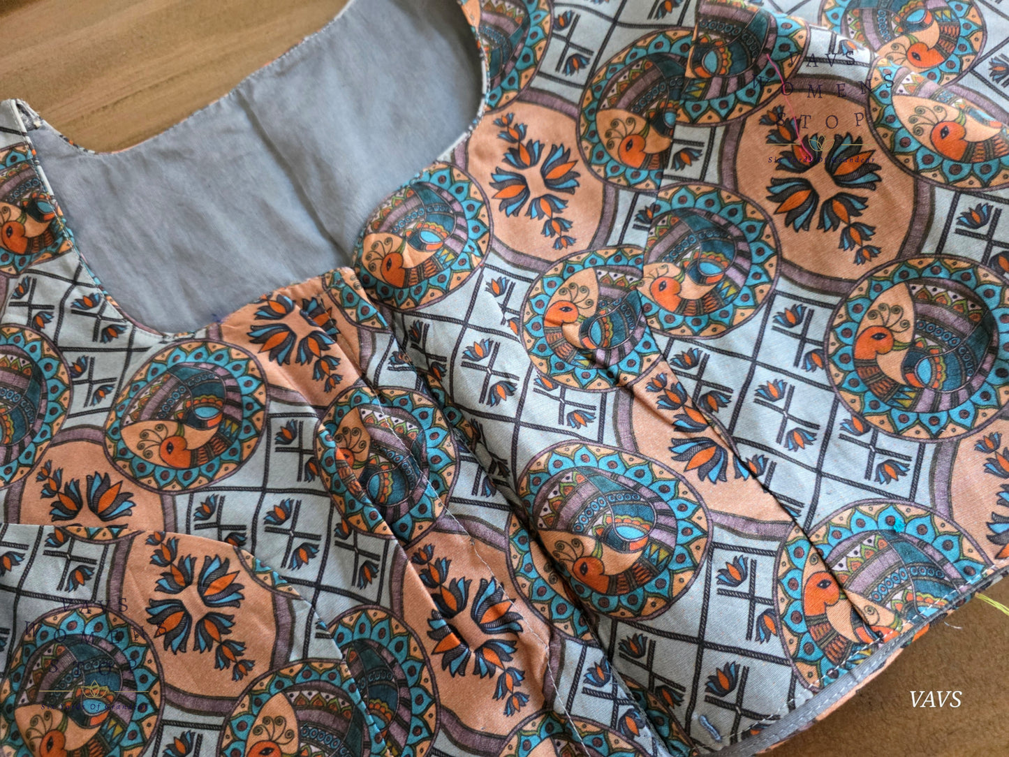Blue Shade Soft Cotton Peacock Print Blouse