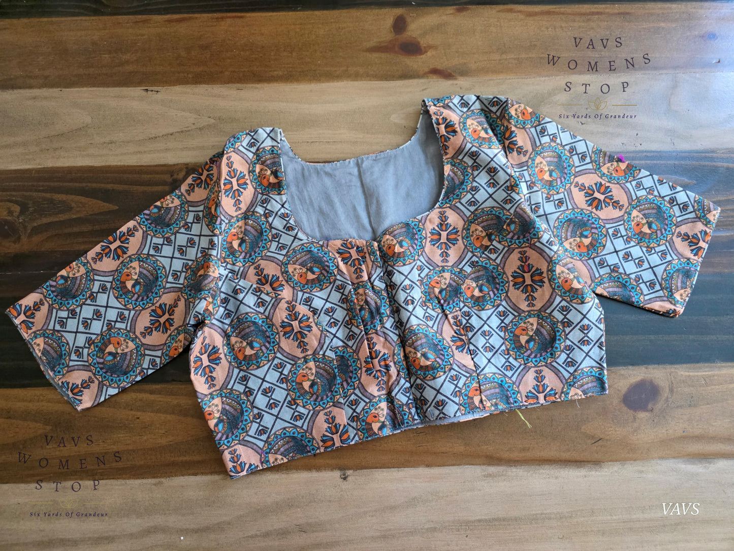 Blue Shade Soft Cotton Peacock Print Blouse