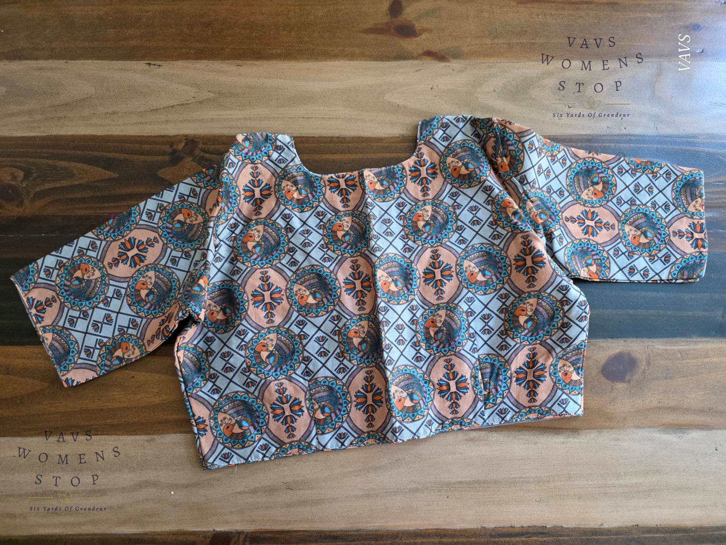 Blue Shade Soft Cotton Peacock Print Blouse