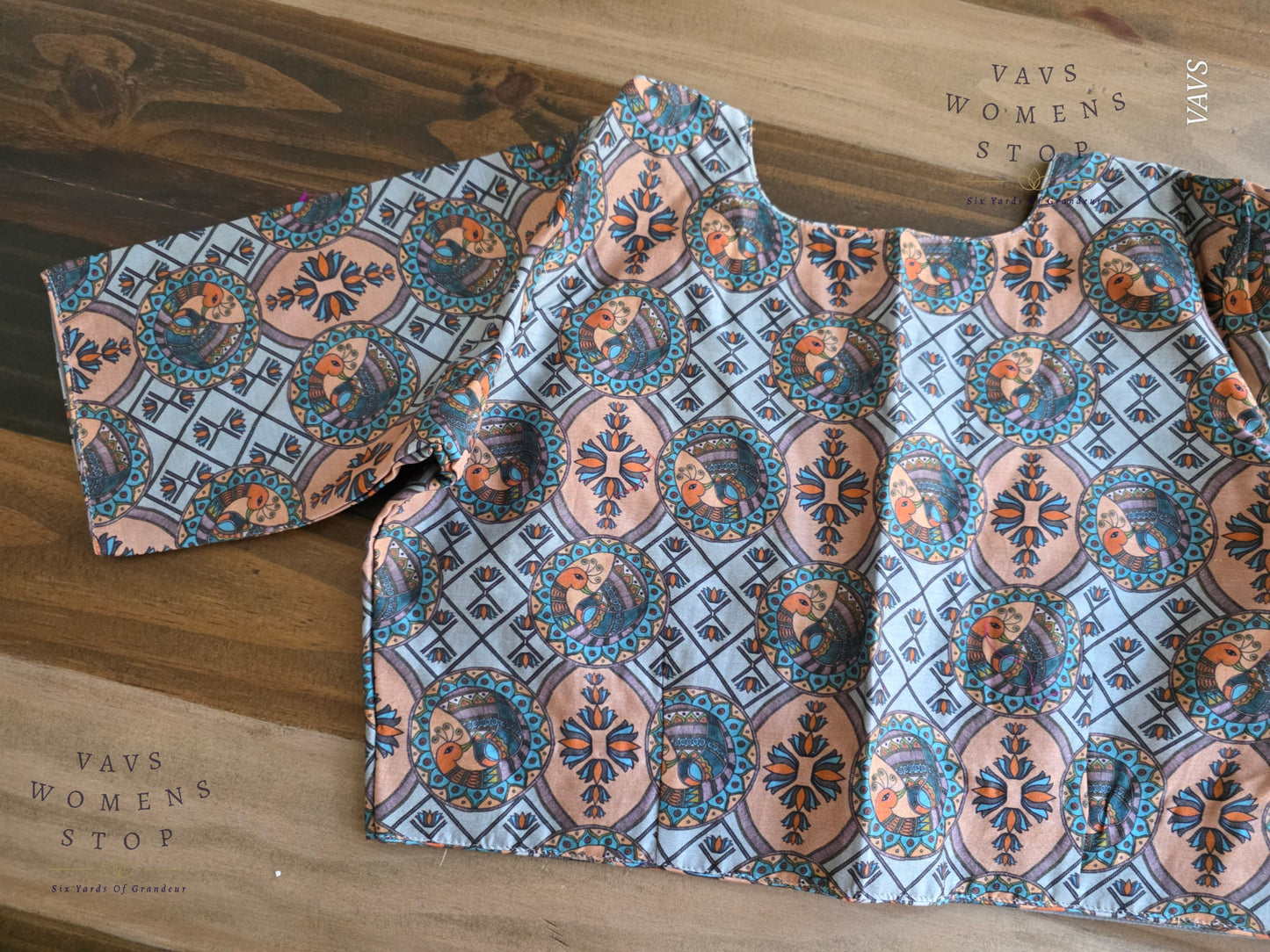 Blue Shade Soft Cotton Peacock Print Blouse
