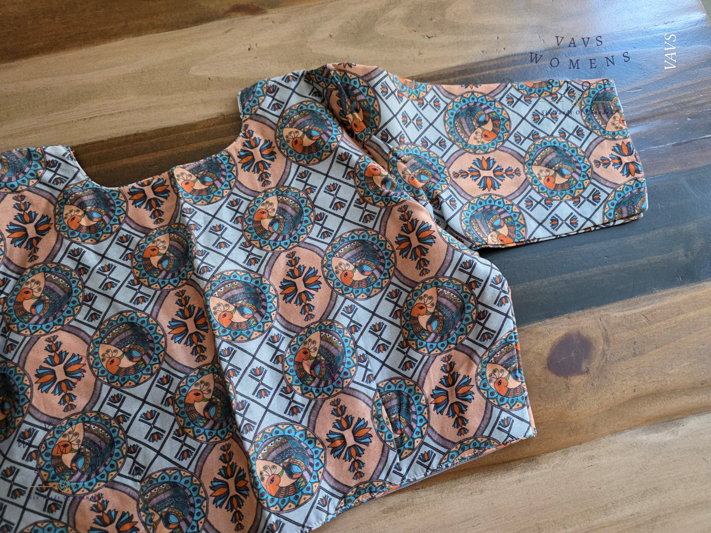 Blue Shade Soft Cotton Peacock Print Blouse
