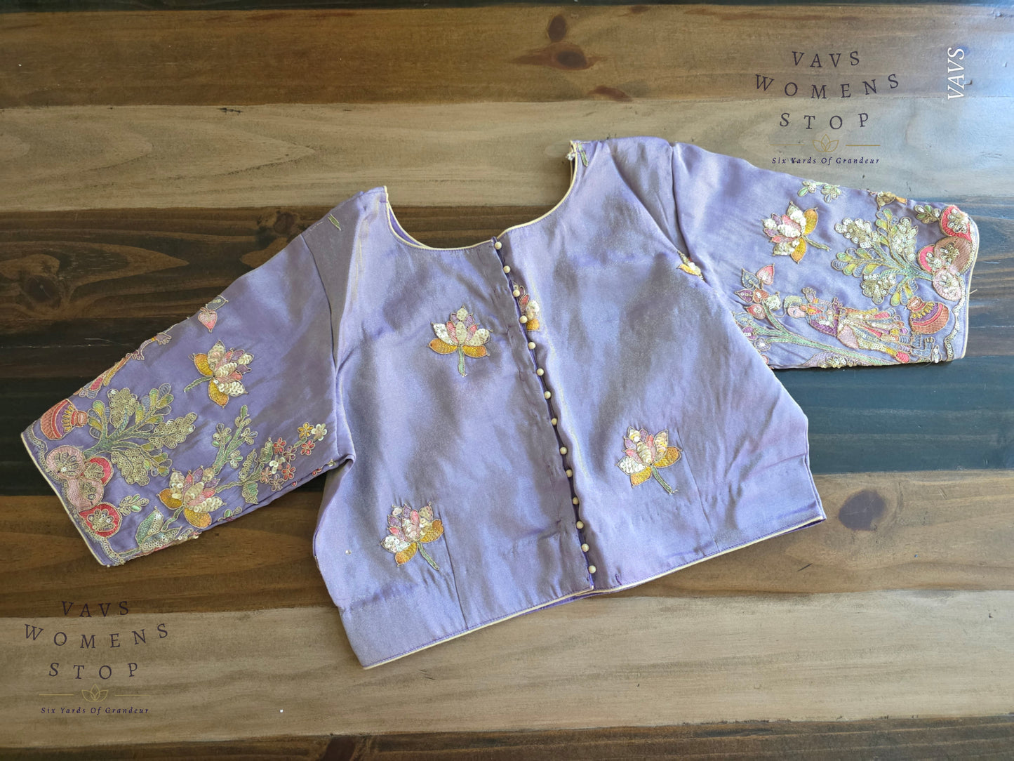 Exclusive Designer Lavender Shade Blouse with Sequins & Peacock Sleeve Embroidery