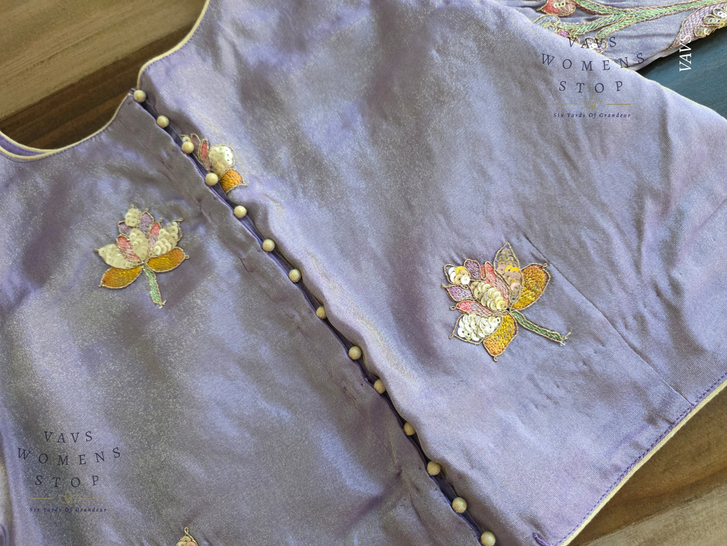 Exclusive Designer Lavender Shade Blouse with Sequins & Peacock Sleeve Embroidery