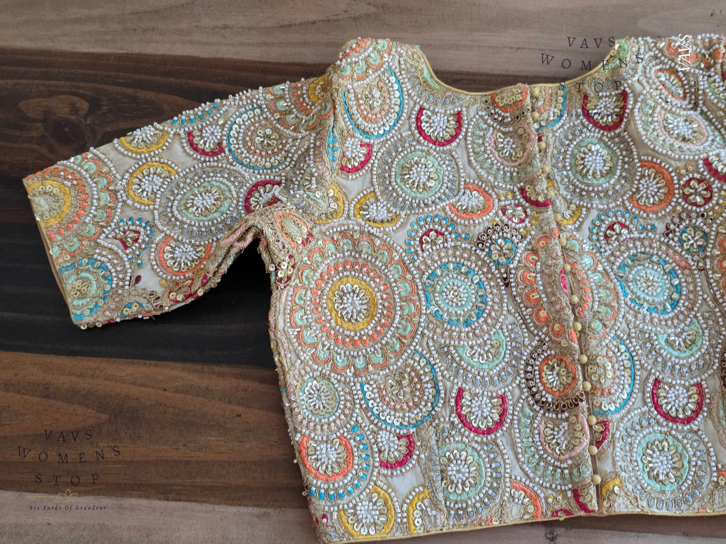 Heavy Designer Machine Embroidery Party Wear Blouse | Premium Tailored Ready-to-Wear | VAVS Women’s Stop – Ships from Texas